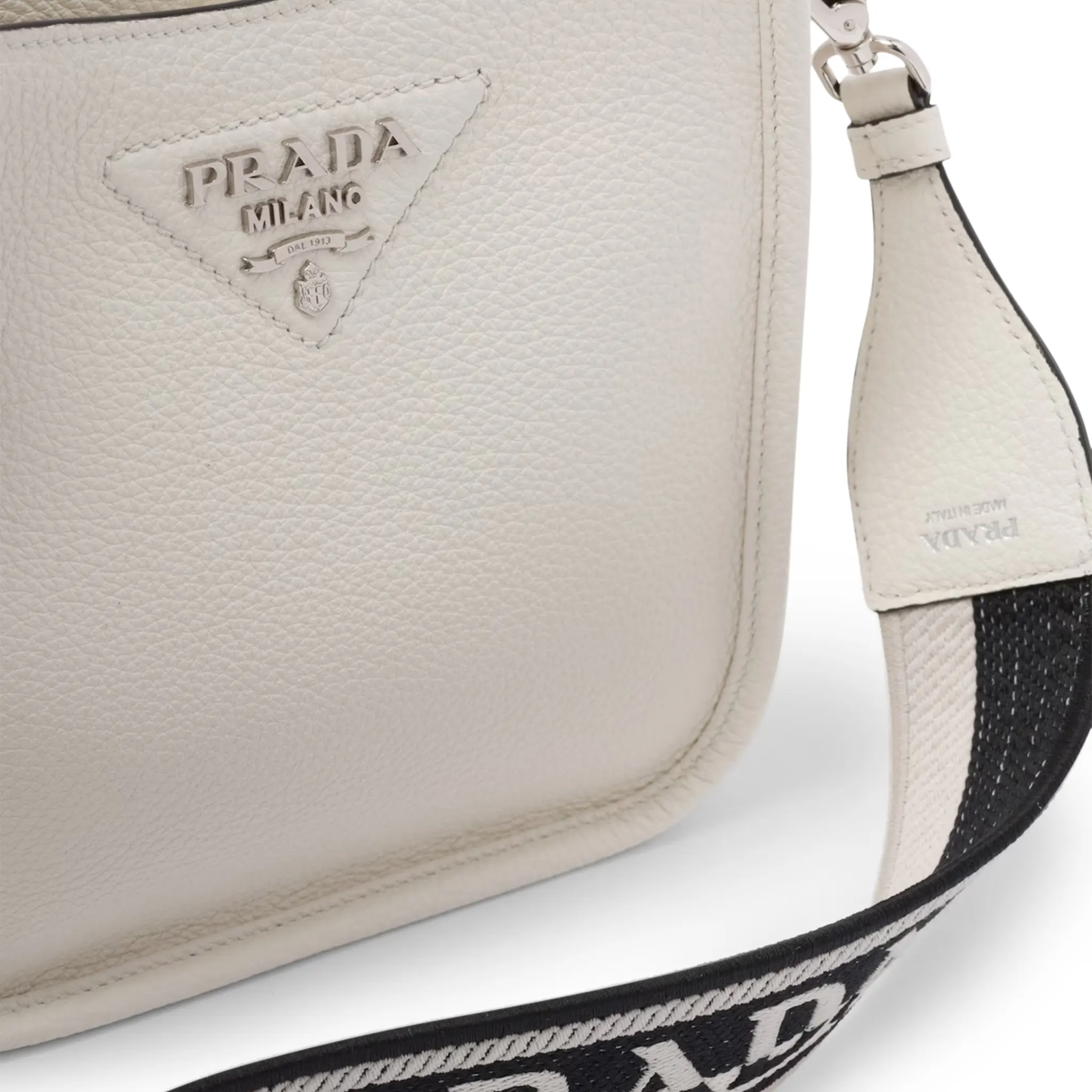 Detail view of Prada Leather Mini White Shoulder Bag 1BH191_2DKV_F0009_V_3OO