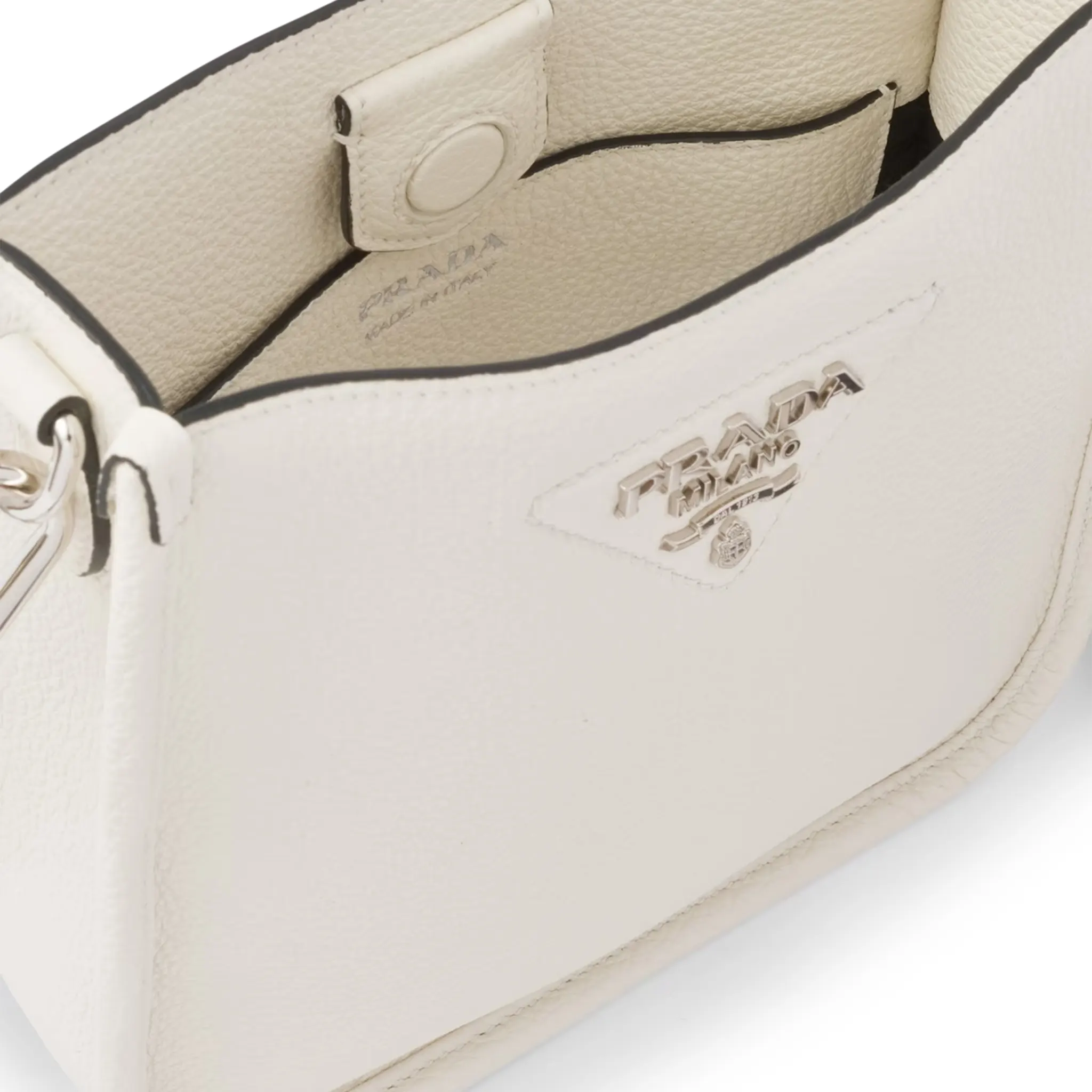 Inside view of Prada Leather Mini White Shoulder Bag 1BH191_2DKV_F0009_V_3OO