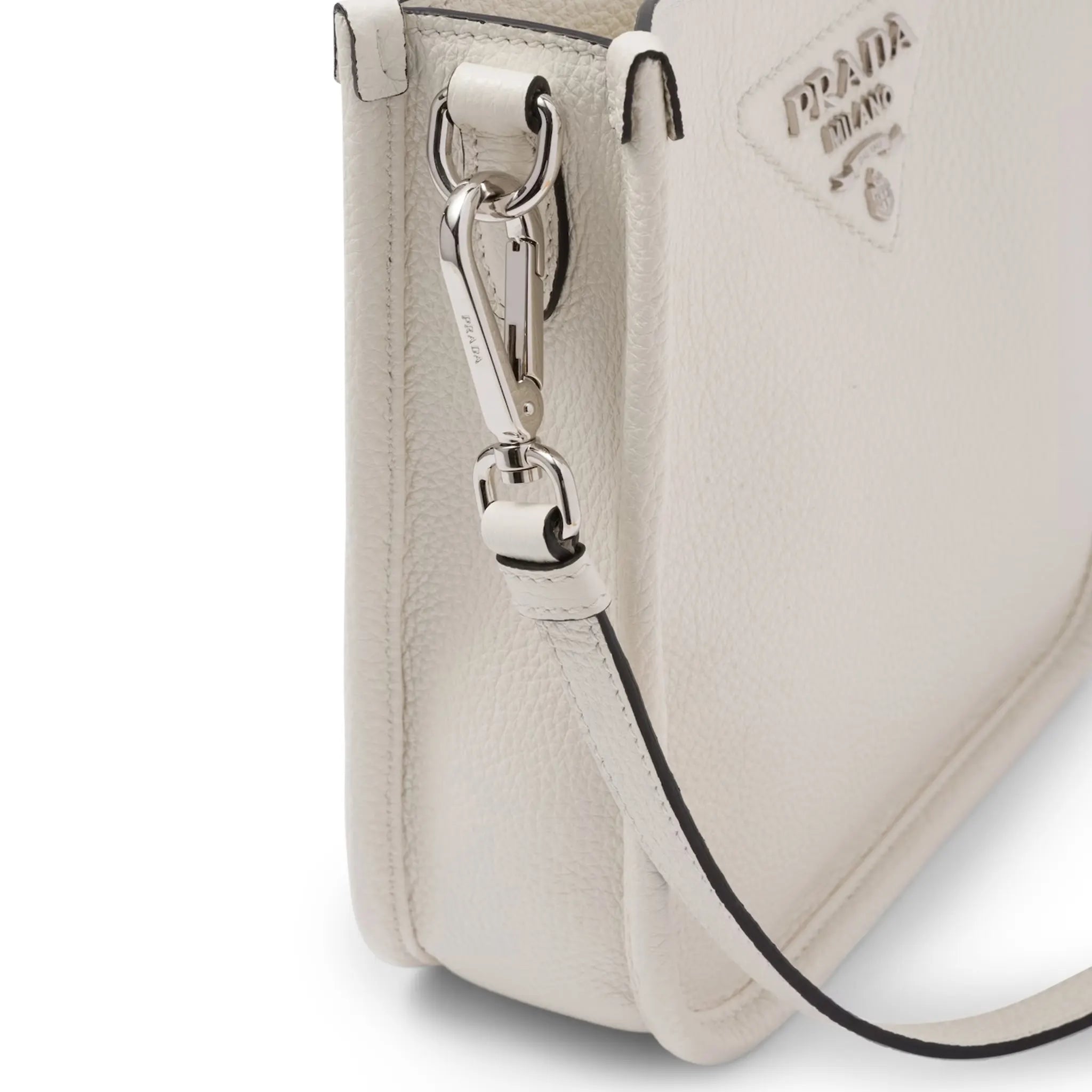 Side view of Prada Leather Mini White Shoulder Bag 1BH191_2DKV_F0009_V_3OO