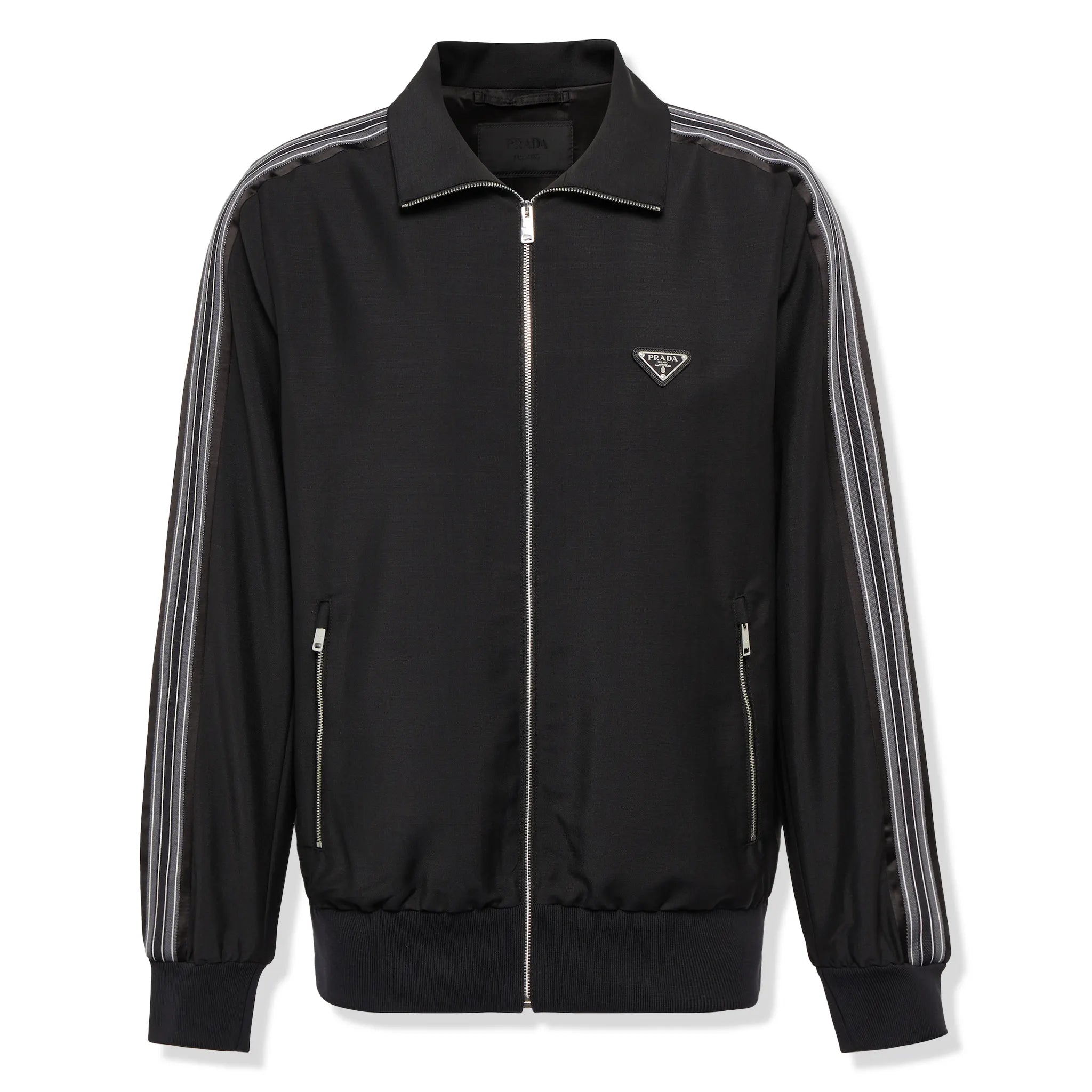 Front view of Prada Mohair And Wool Logo Black Track Jacket