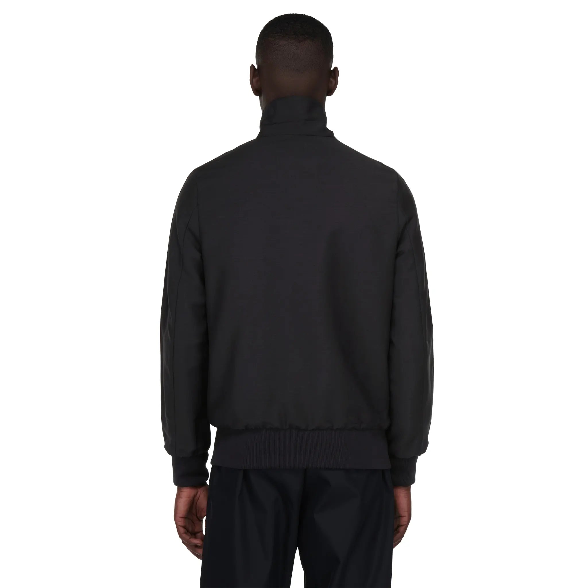 Model back view of Prada Mohair And Wool Logo Black Track Jacket