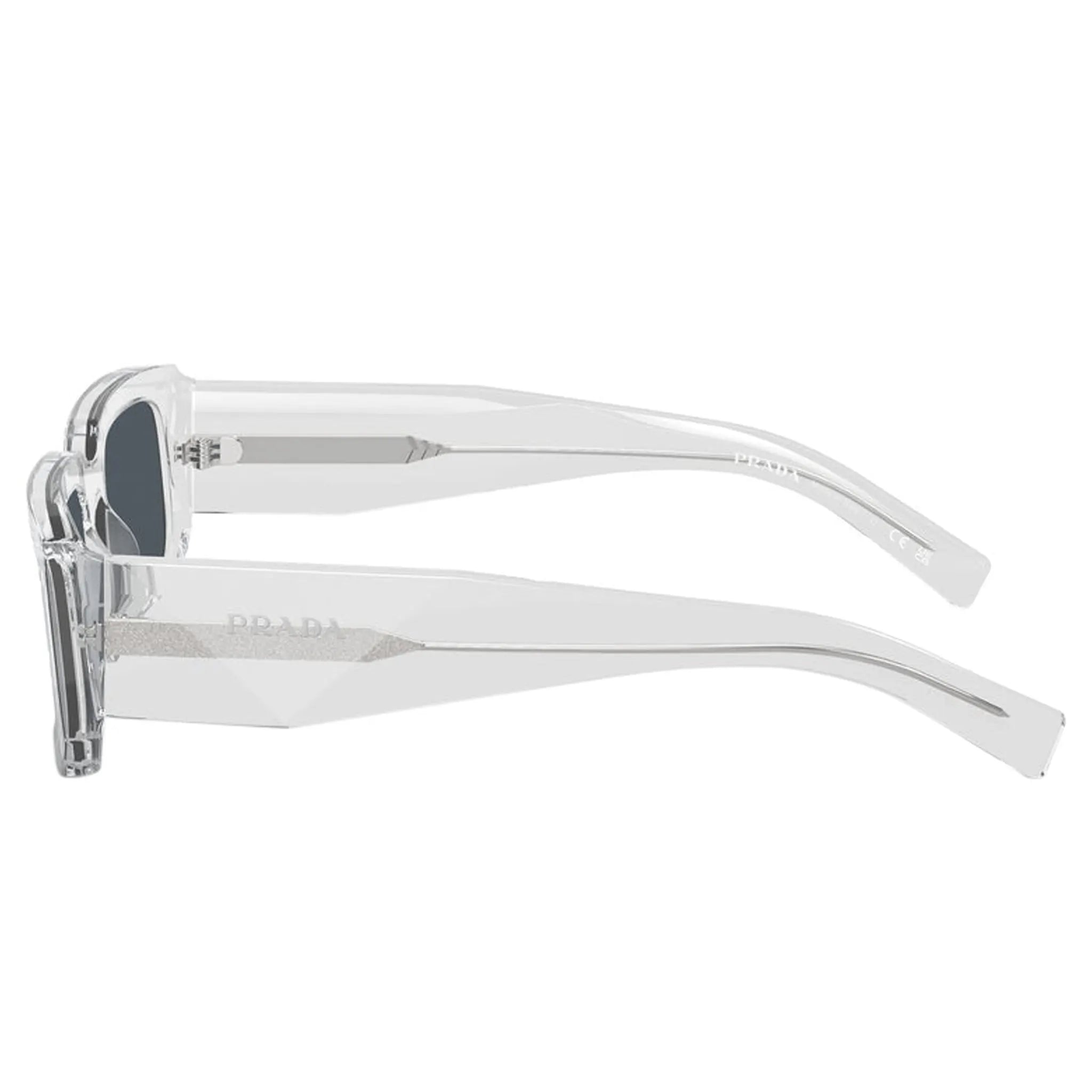Side view of Prada PR 06YS 12R09T Transparent Grey Sunglasses