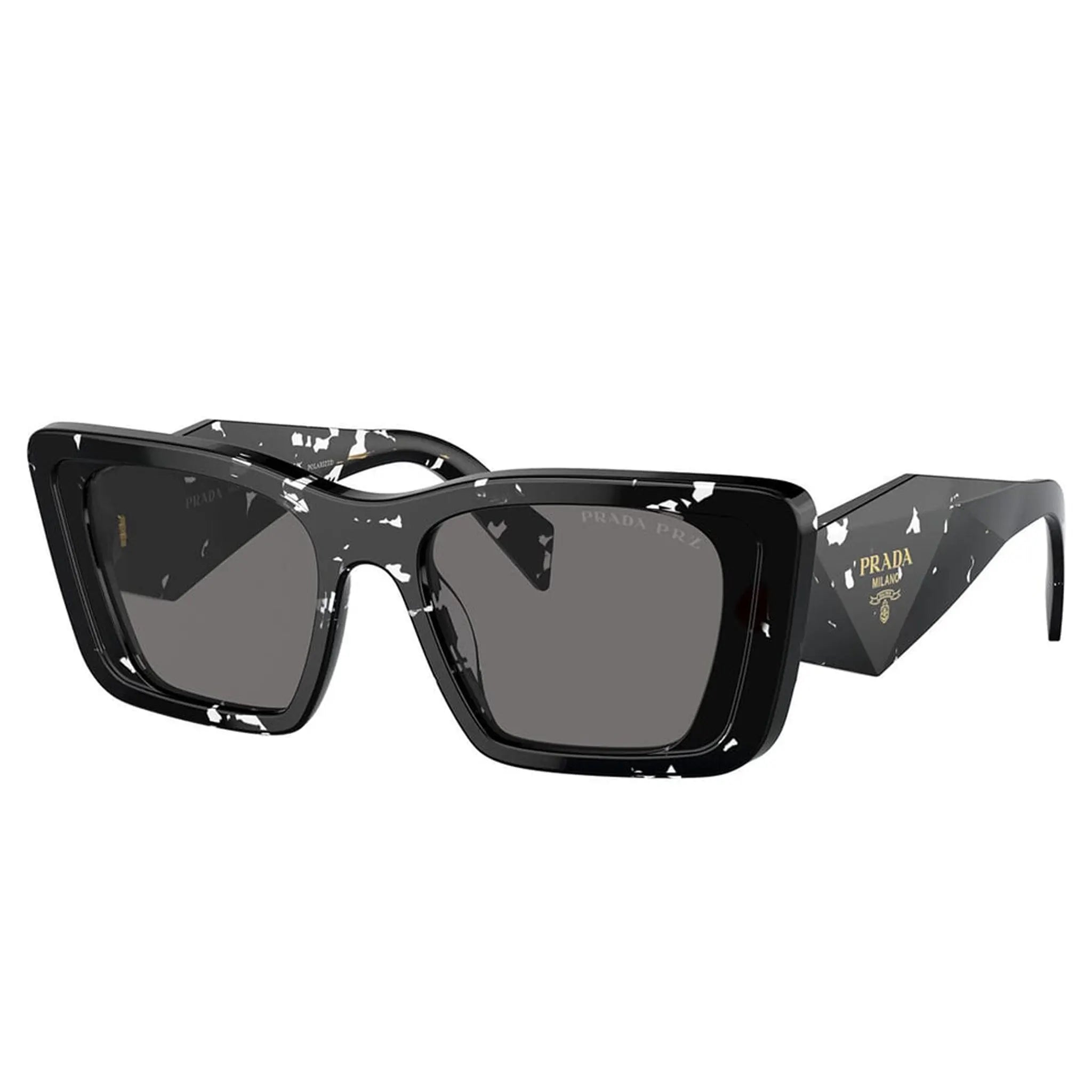 Front Side view of Prada PR 08YS 15S5Z1 Black Crystal Tortoise Polarised Sunglasses