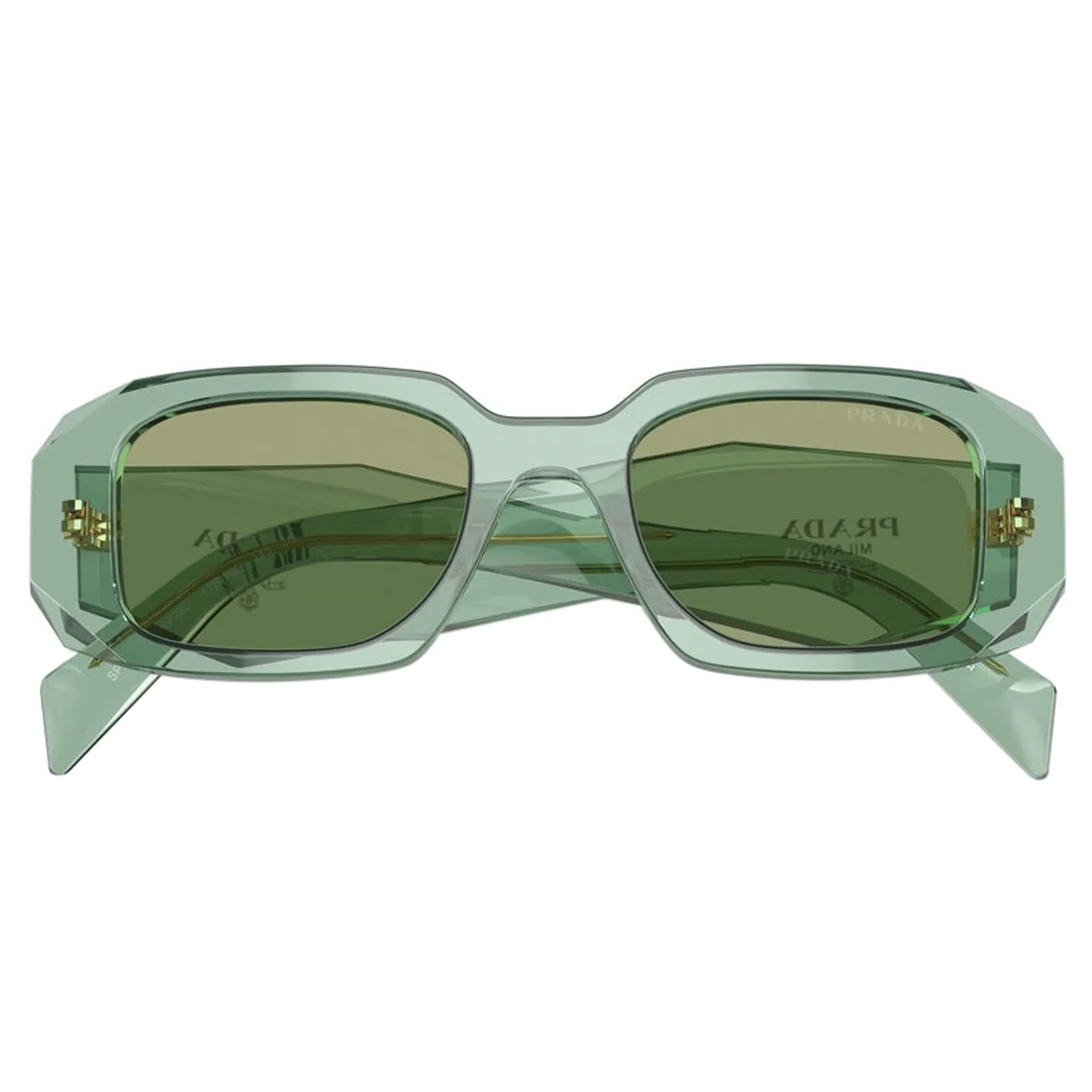 Folded view of Prada PR 17WS 11R10E Transparent Sage Sunglasses