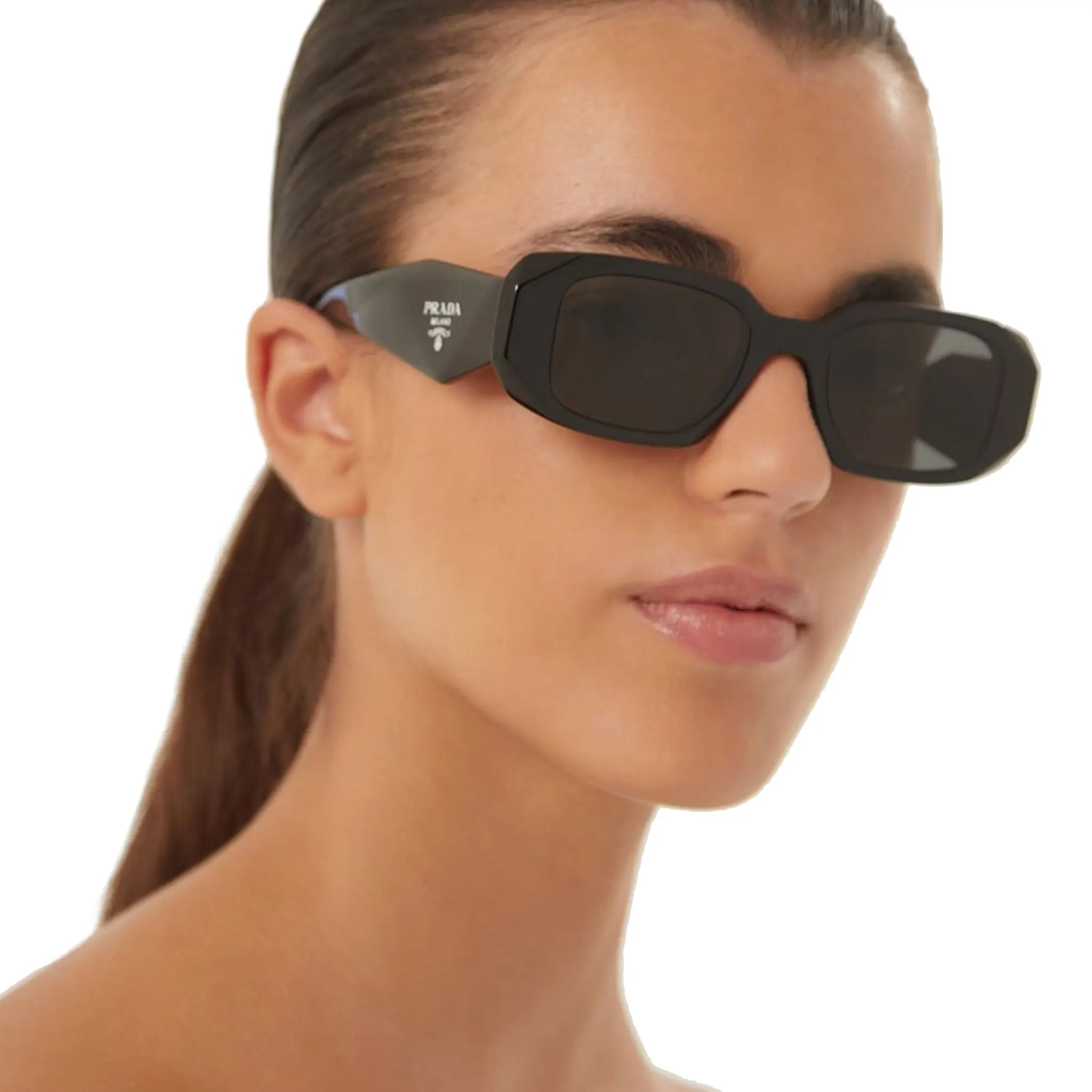 Model view of Prada PR 17WS 1AB5S0 Symbole Black Sunglasses