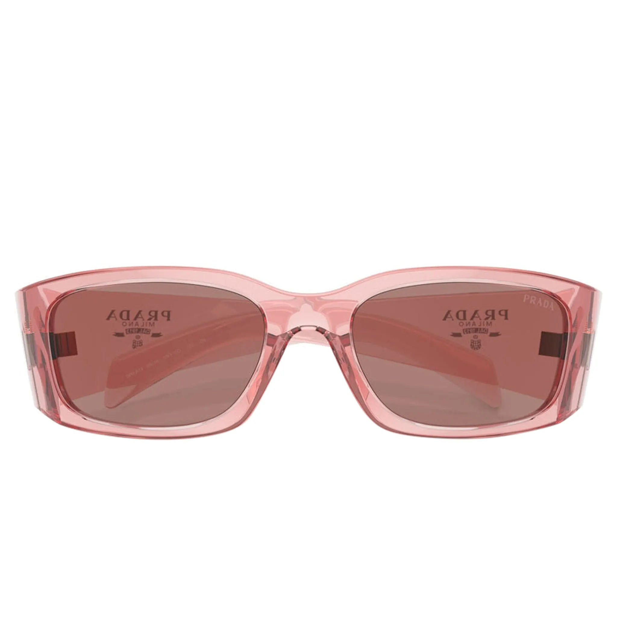 Folded view of Prada PR A14S 19Q10D Transparent Peach Sunglasses