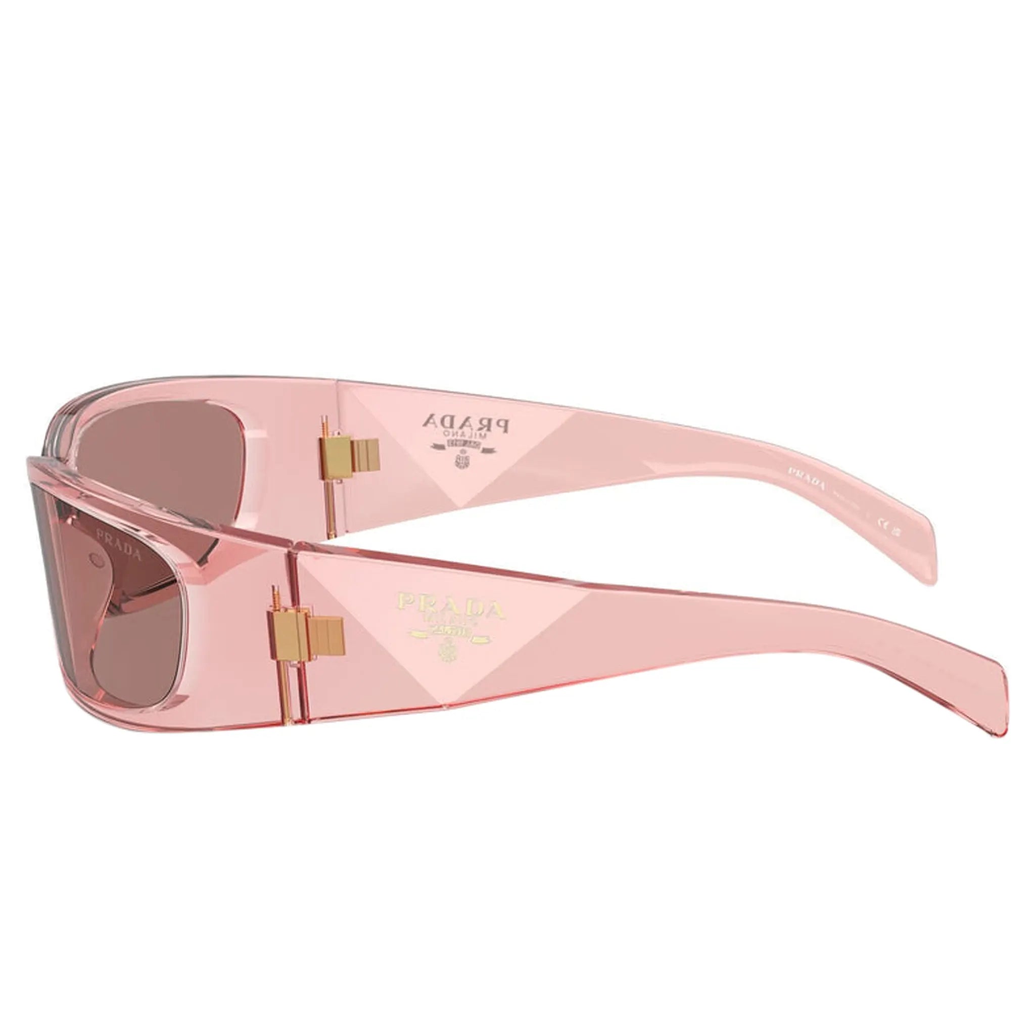 Side view of Prada PR A14S 19Q10D Transparent Peach Sunglasses