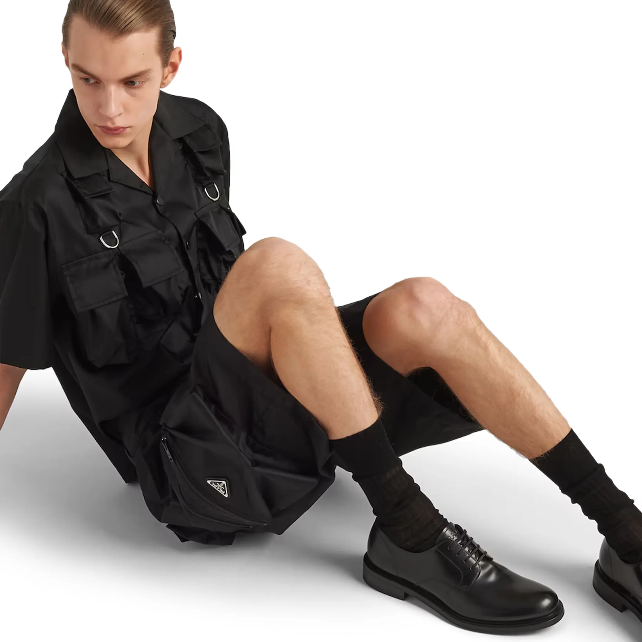 Detail view of Prada Short Sleeved Nylon Black Shirt SC768_1WQ8_F0002_S_OOO