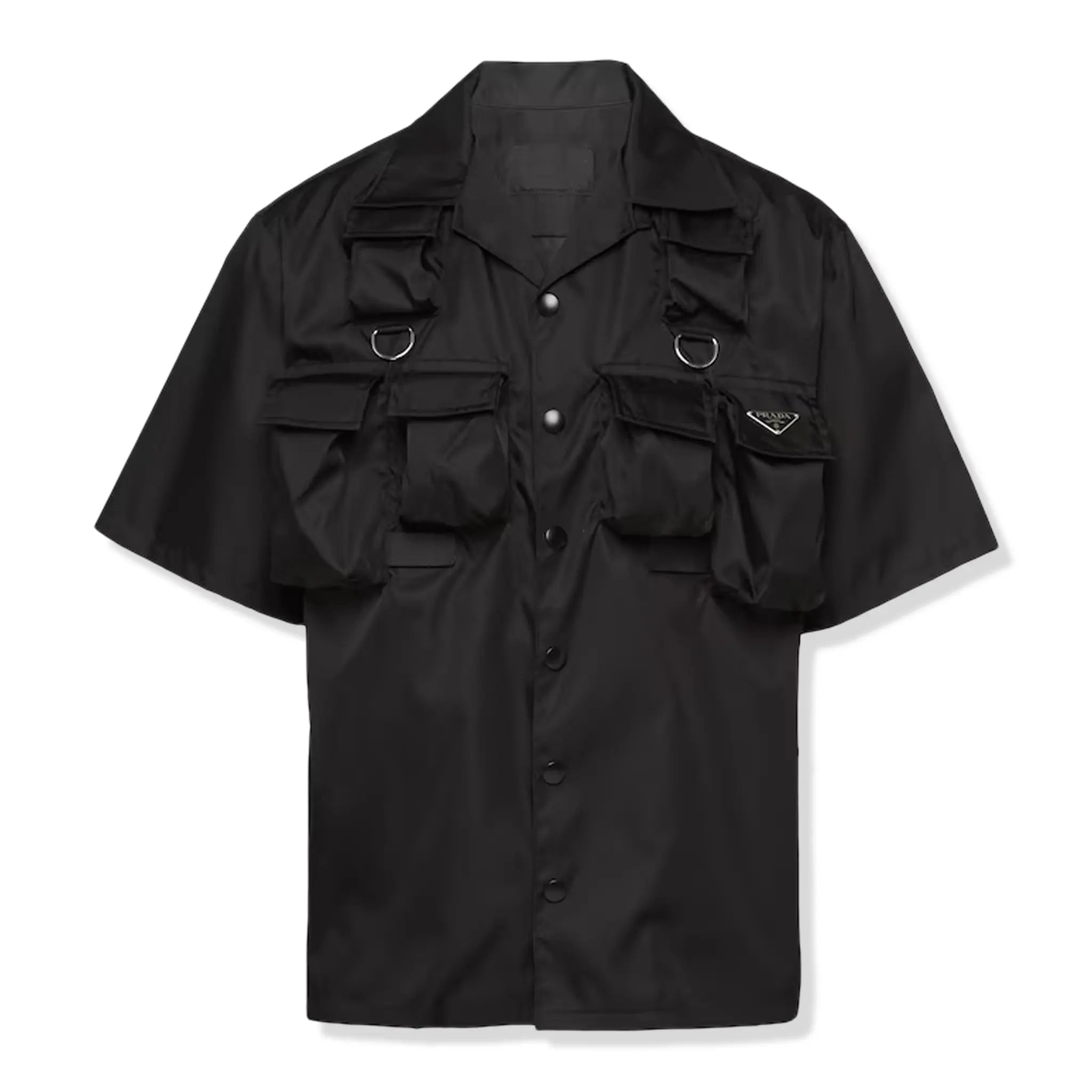 Front view of Prada Short Sleeved Nylon Black Shirt SC768_1WQ8_F0002_S_OOO