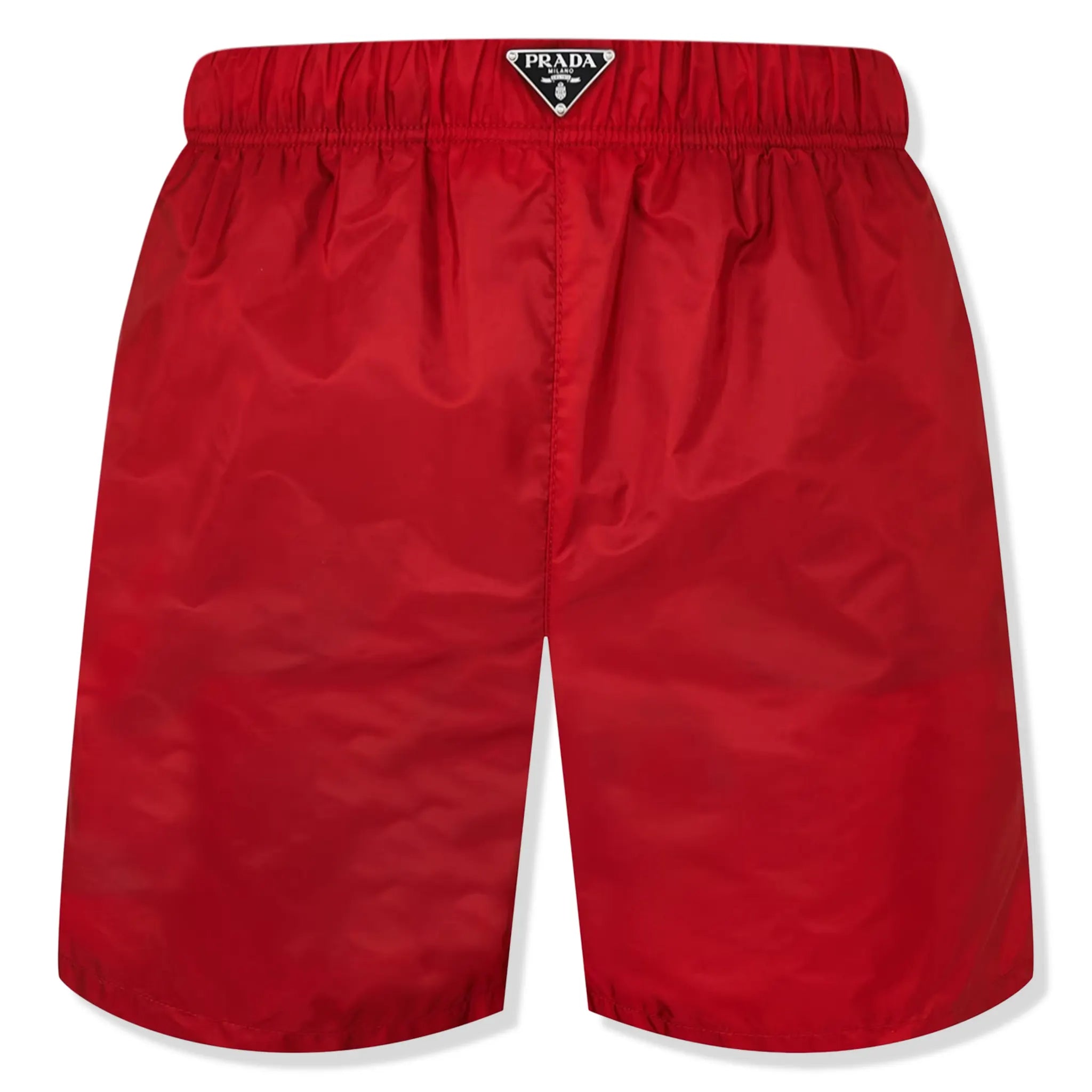 Front view of Prada Triangle Interlock Red Swim Shorts UB372SOOO1WQ9