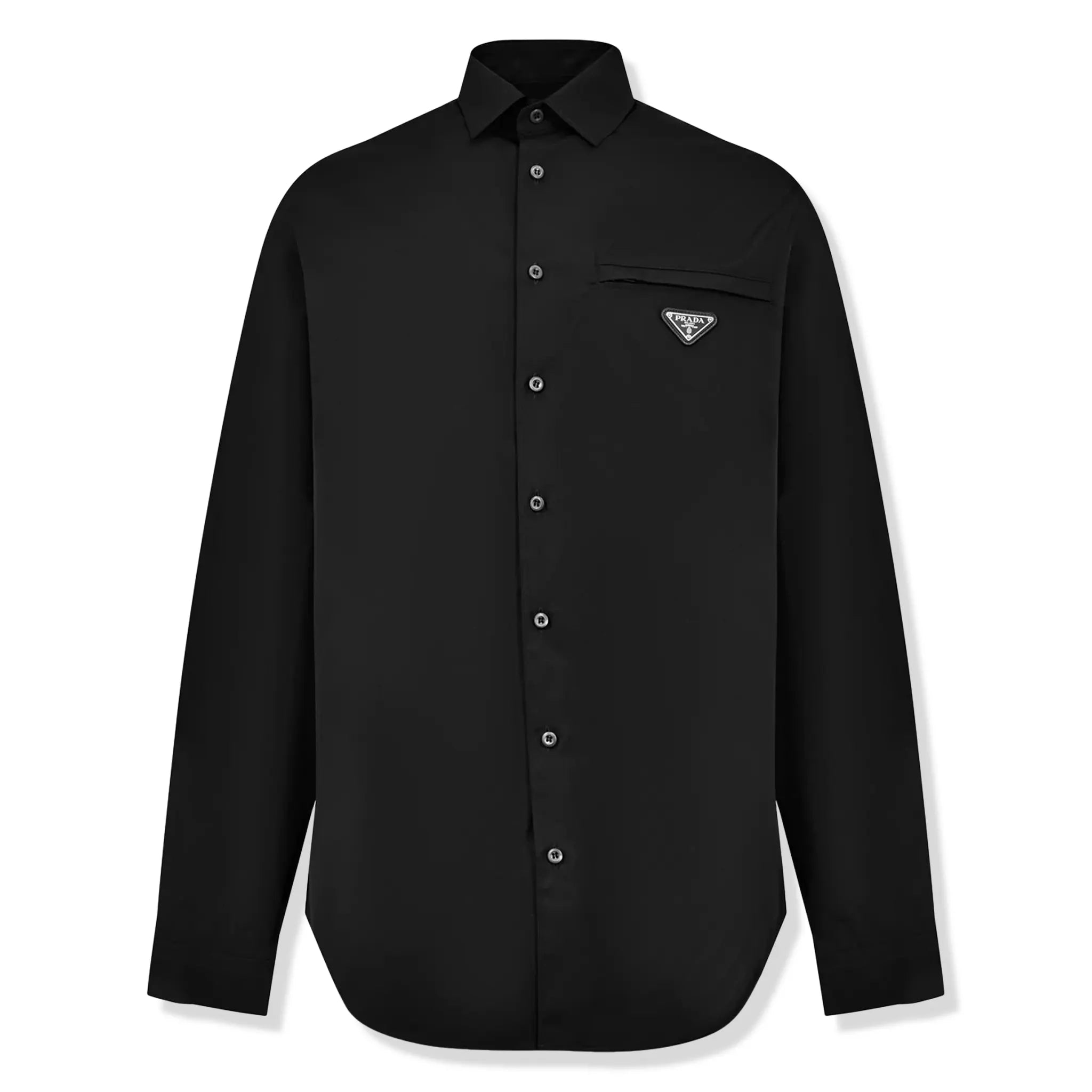 Front view of Prada Triangle Logo Long-Sleeved Black T Shirt UCN549SOOO1XV2