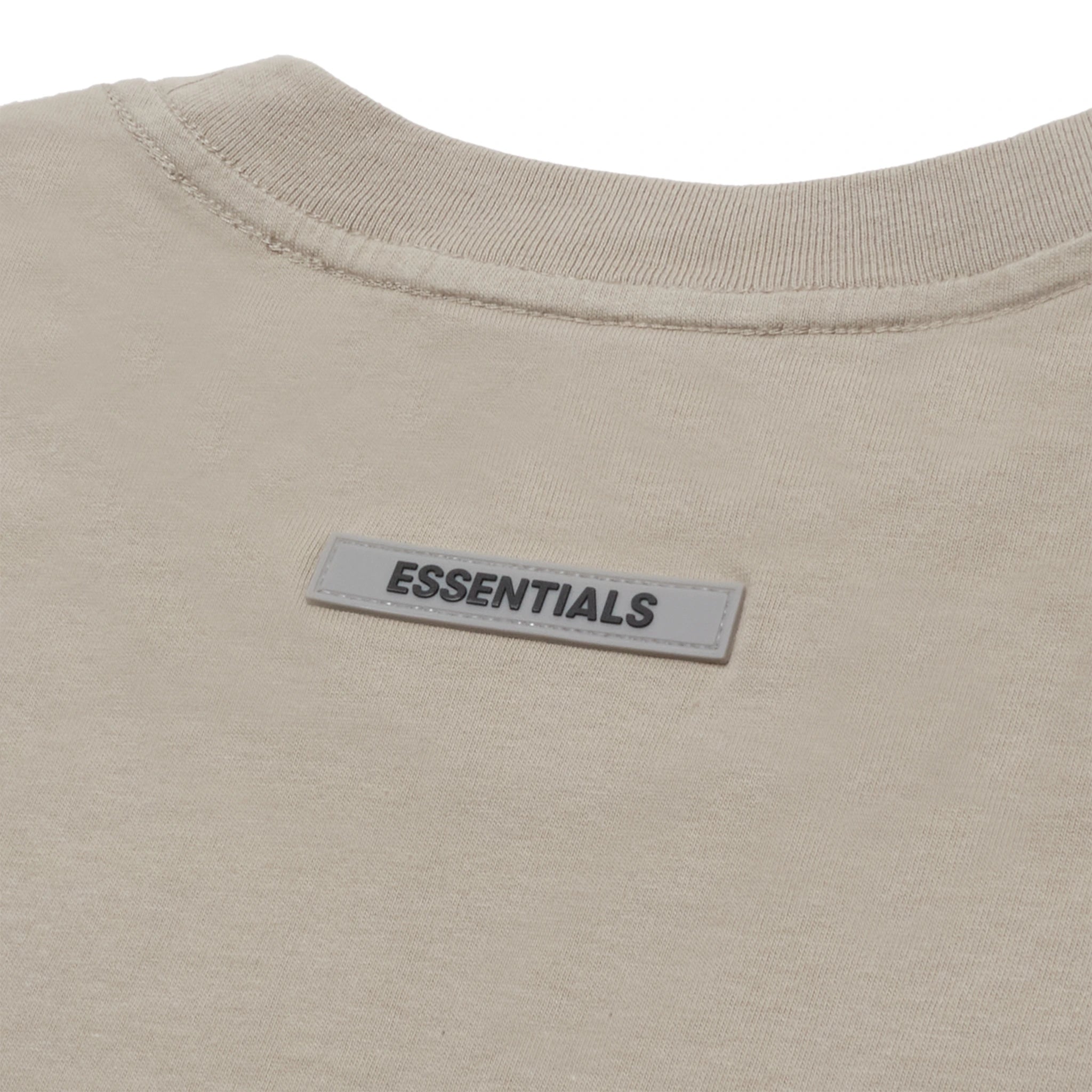 Back logo view of Preloved - Fear Of God Essentials Olive/Khaki T Shirt