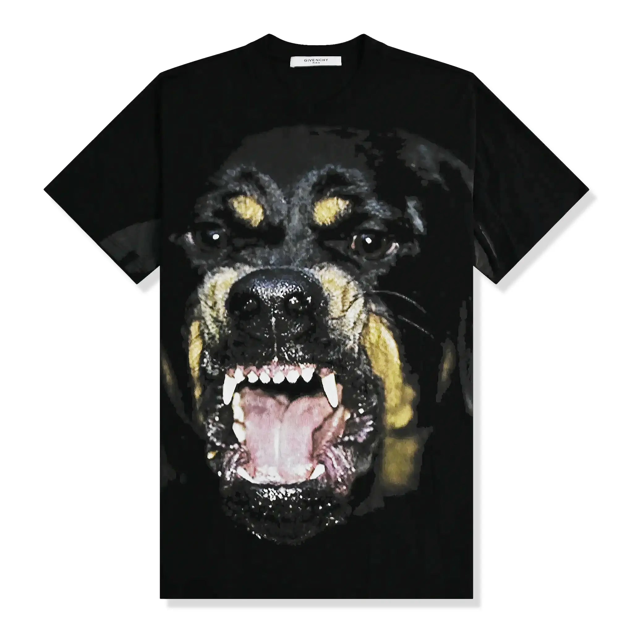 Front view of Preloved - Givenchy Paris Black Rottweiler Print Oversized T Shirt