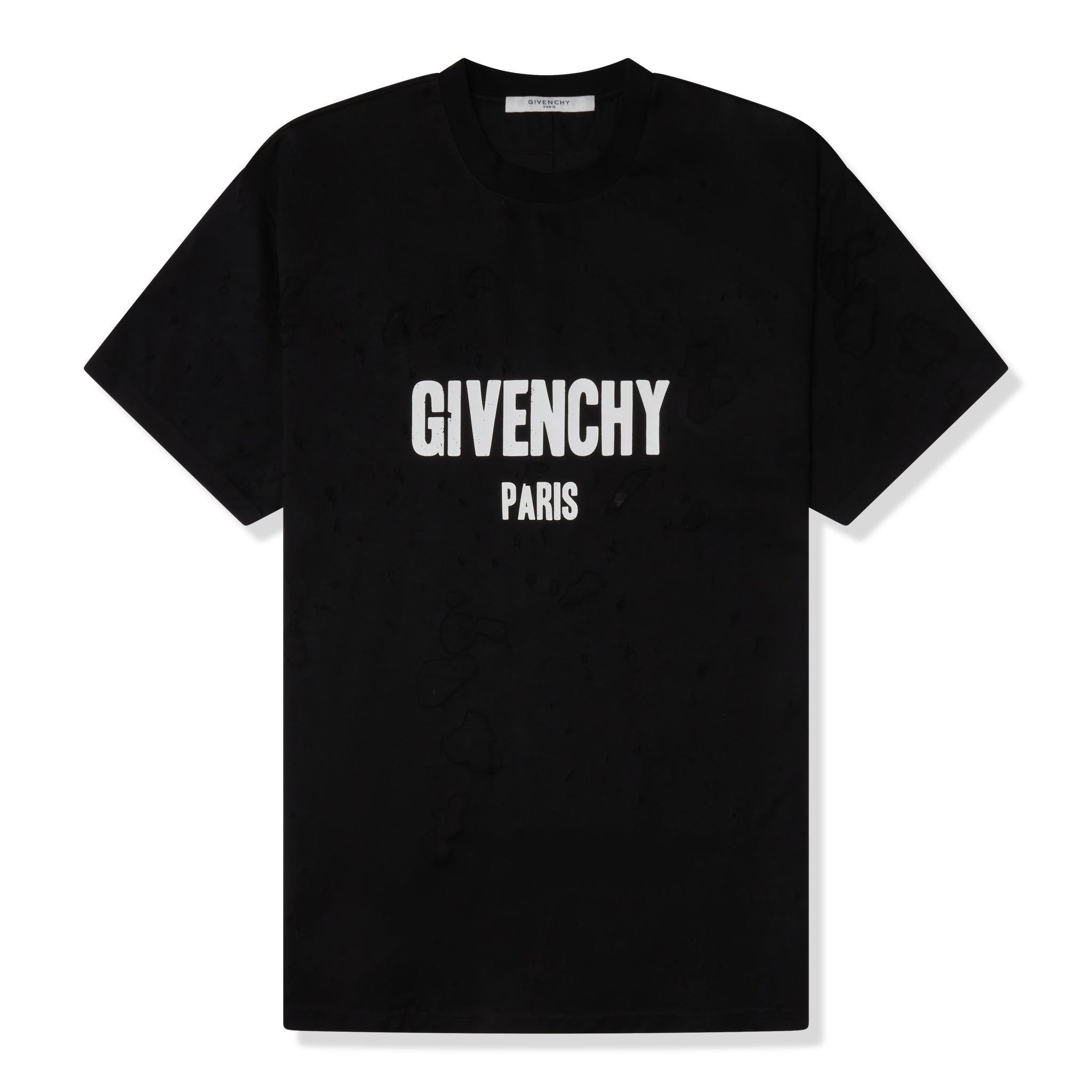 Front view of Preloved - Givenchy Paris Distressed Logo Black White T Shirt