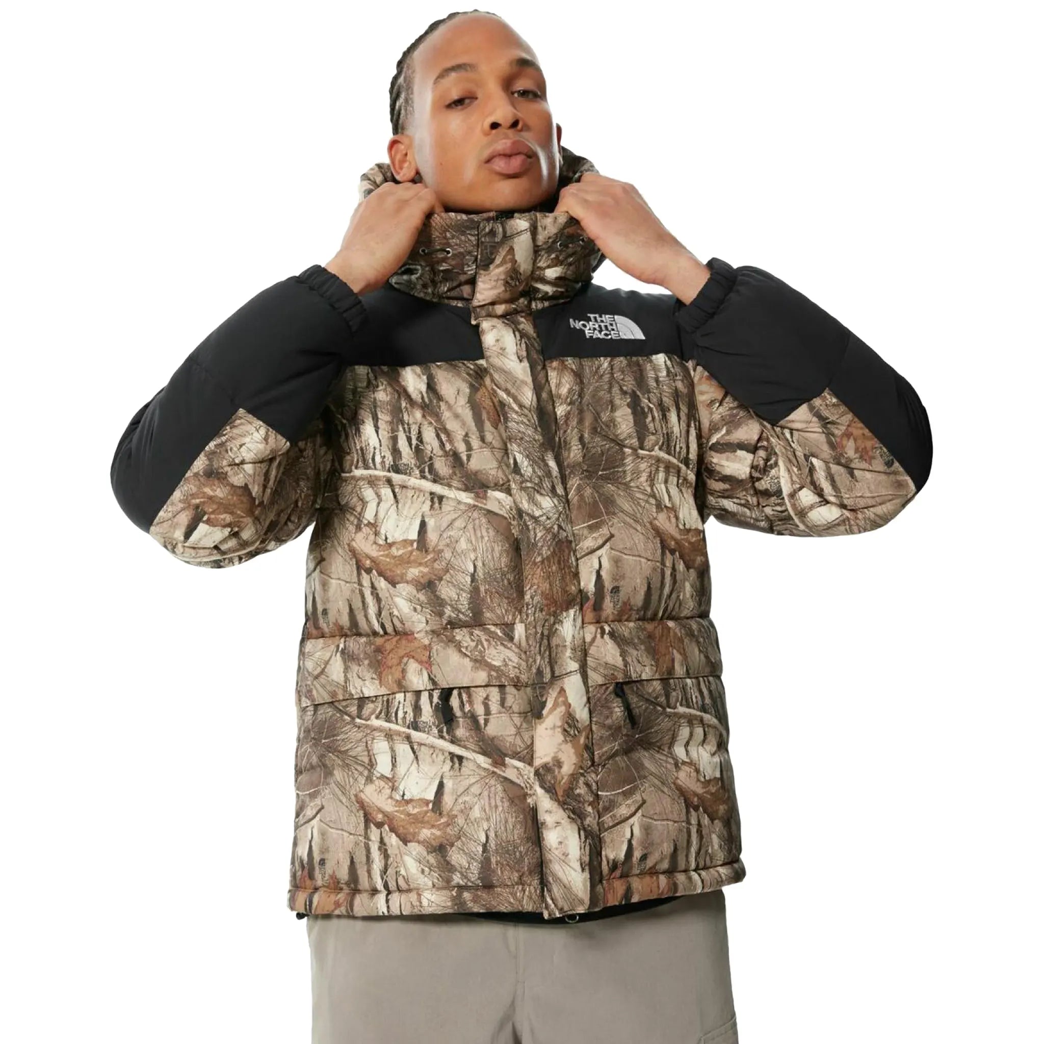 Model front view of Preloved - The North Face Himalayan Forest Print Down Parka Jacket NF0A4QYX-047