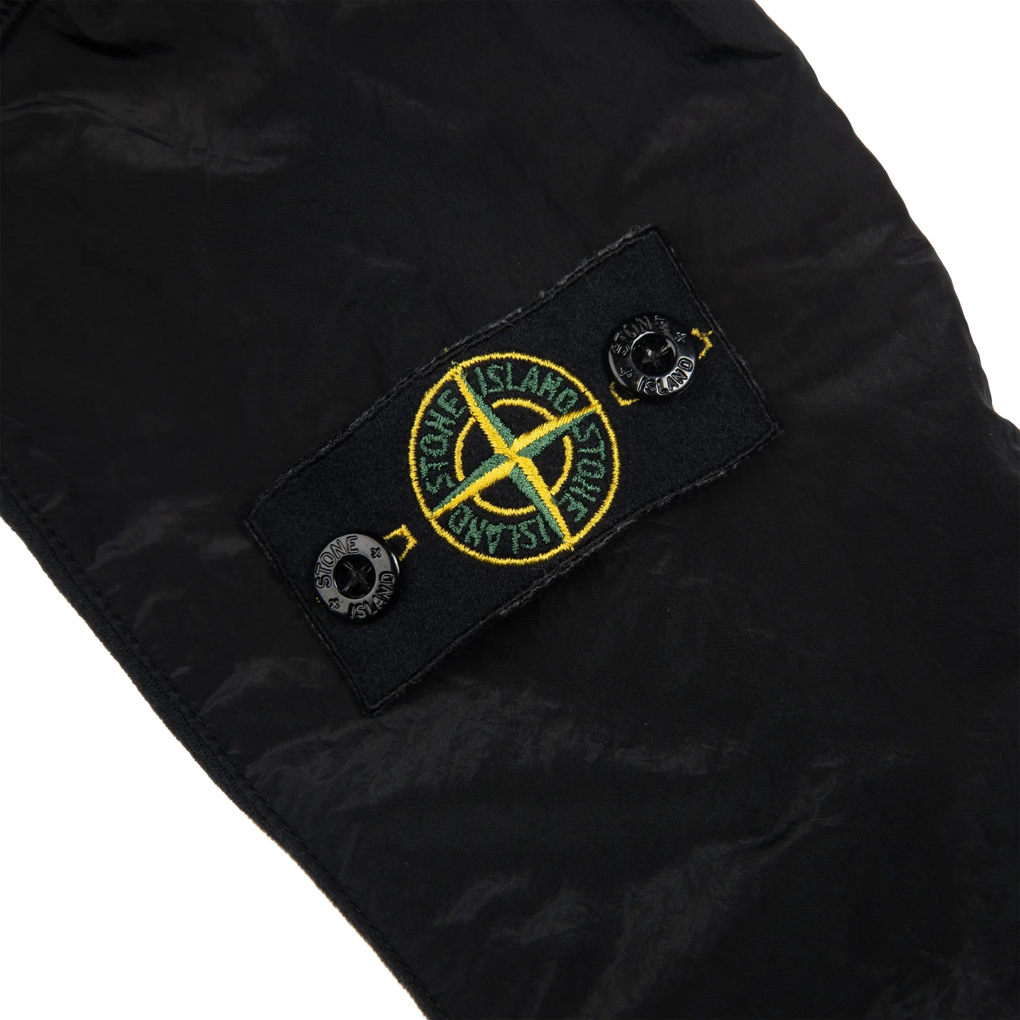 Badge View of preloved-stone island junior nylon shoulder zip black hoodie