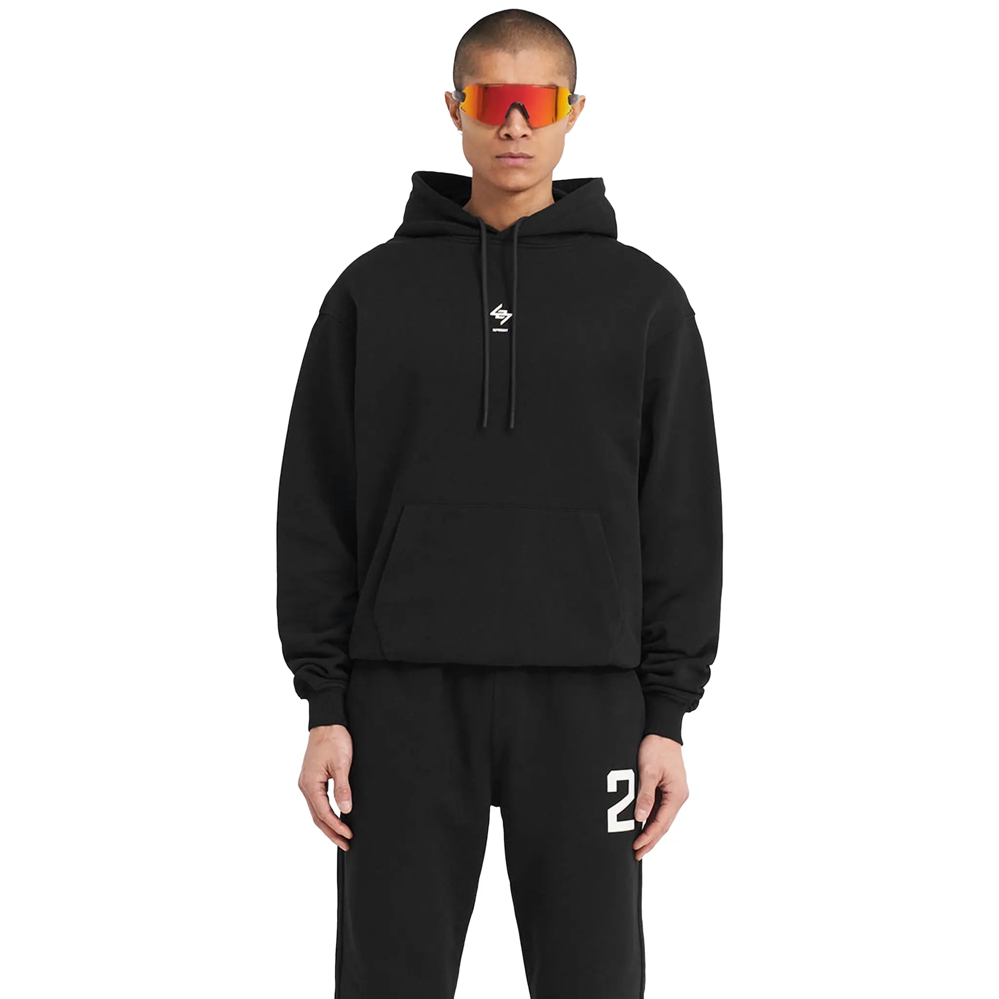 Front Detail view of Represent 247 Oversized Jet Black Hoodie 247M458-01