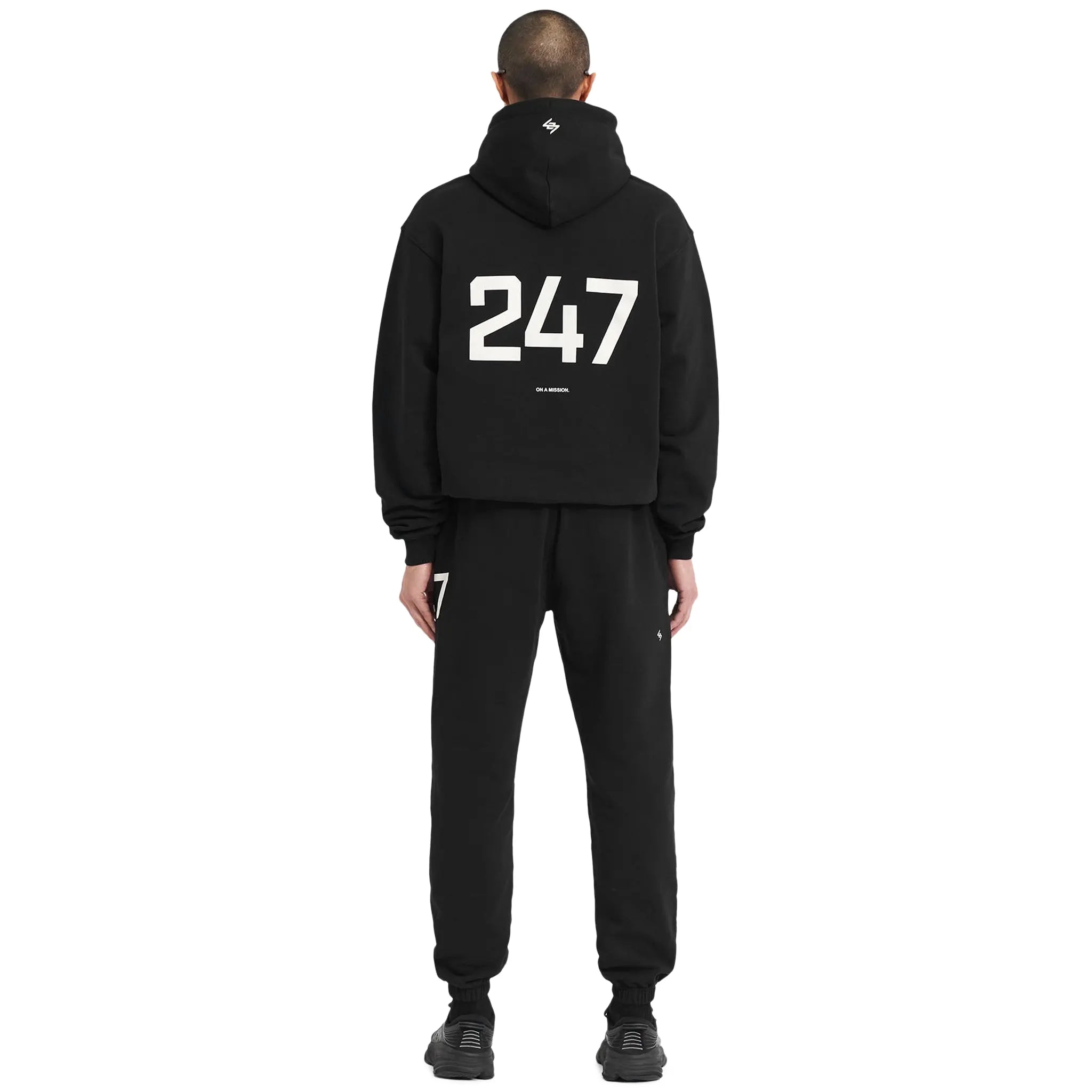 Model Back view of Represent 247 Oversized Jet Black Hoodie 247M458-01