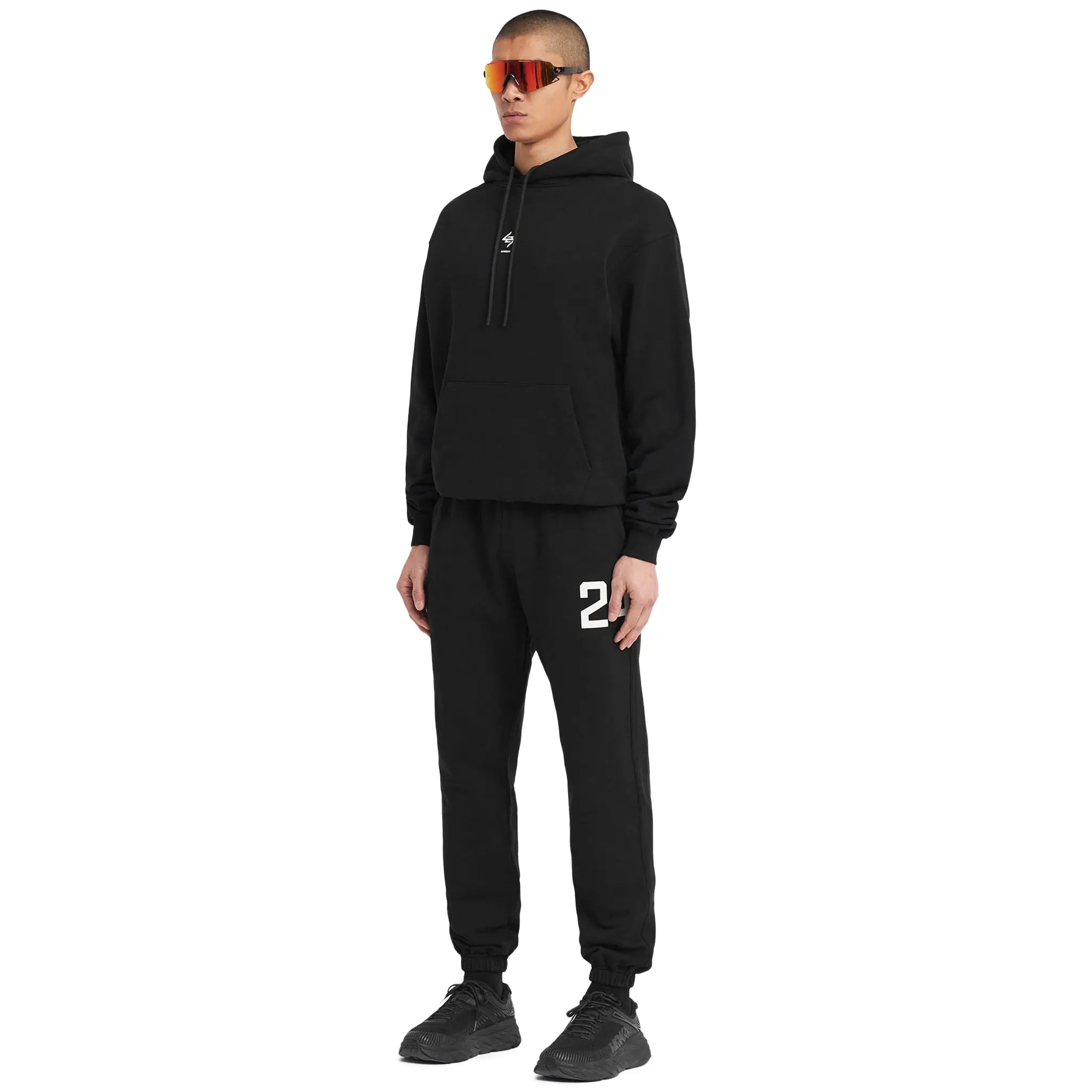 Model Side view of Represent 247 Oversized Jet Black Hoodie 247M458-01