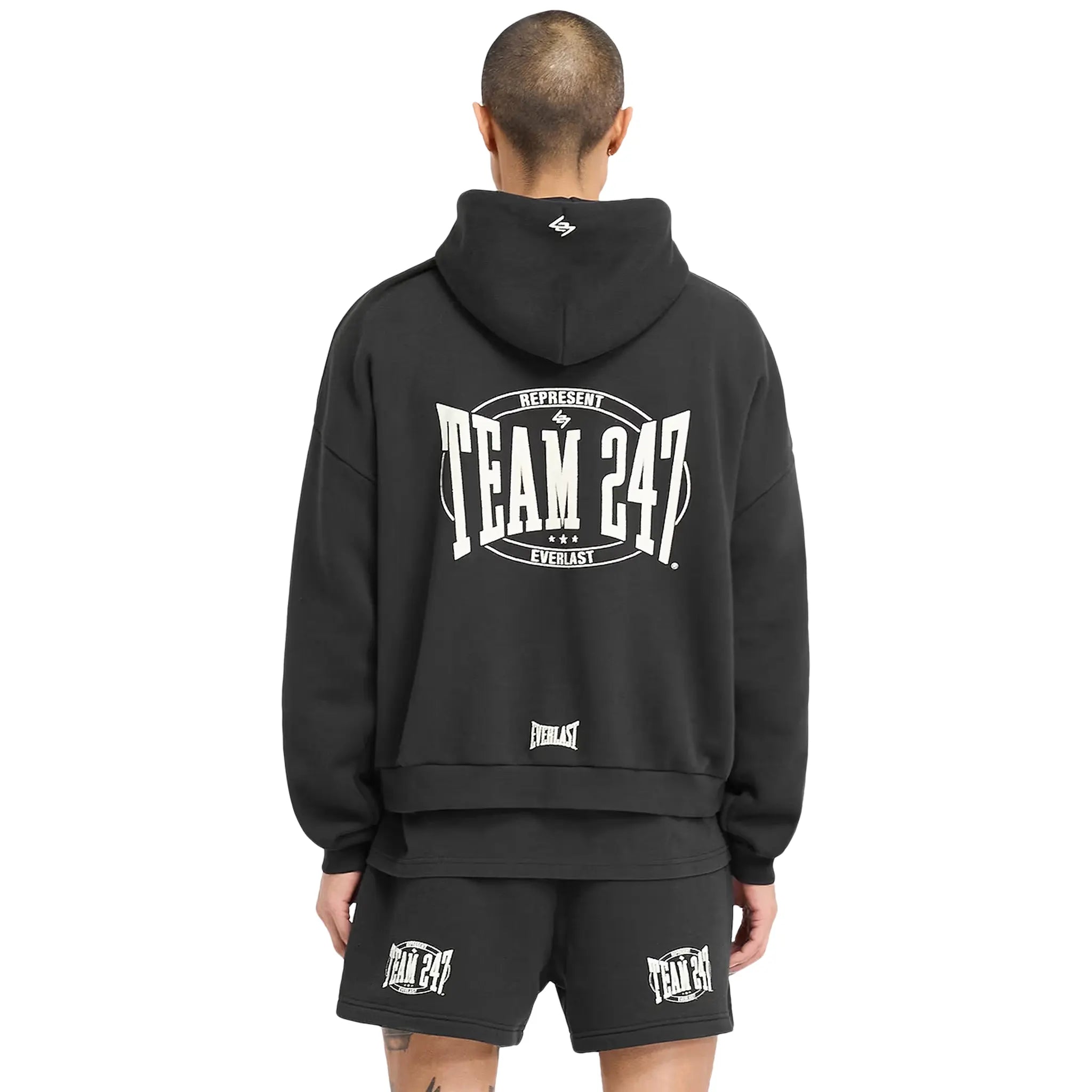 Back Detail view of Represent 247 X Everlast Training Camp Boxy Off Black Hoodie 247M4102-171