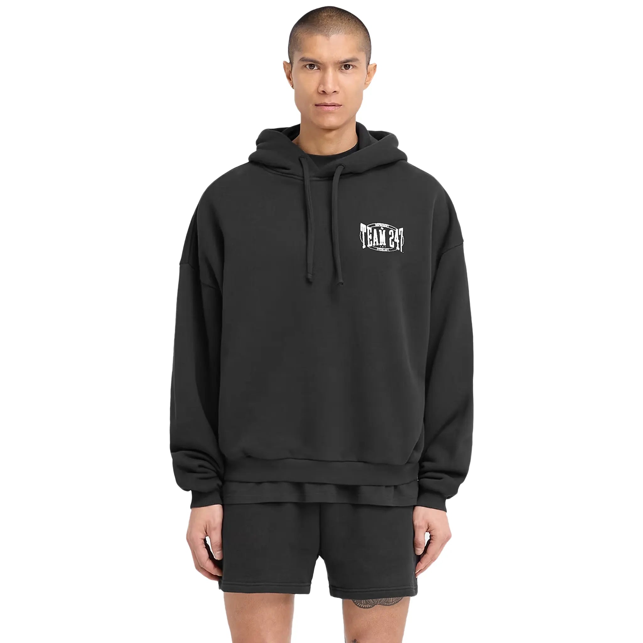 Front Detail view of Represent 247 X Everlast Training Camp Boxy Off Black Hoodie 247M4102-171