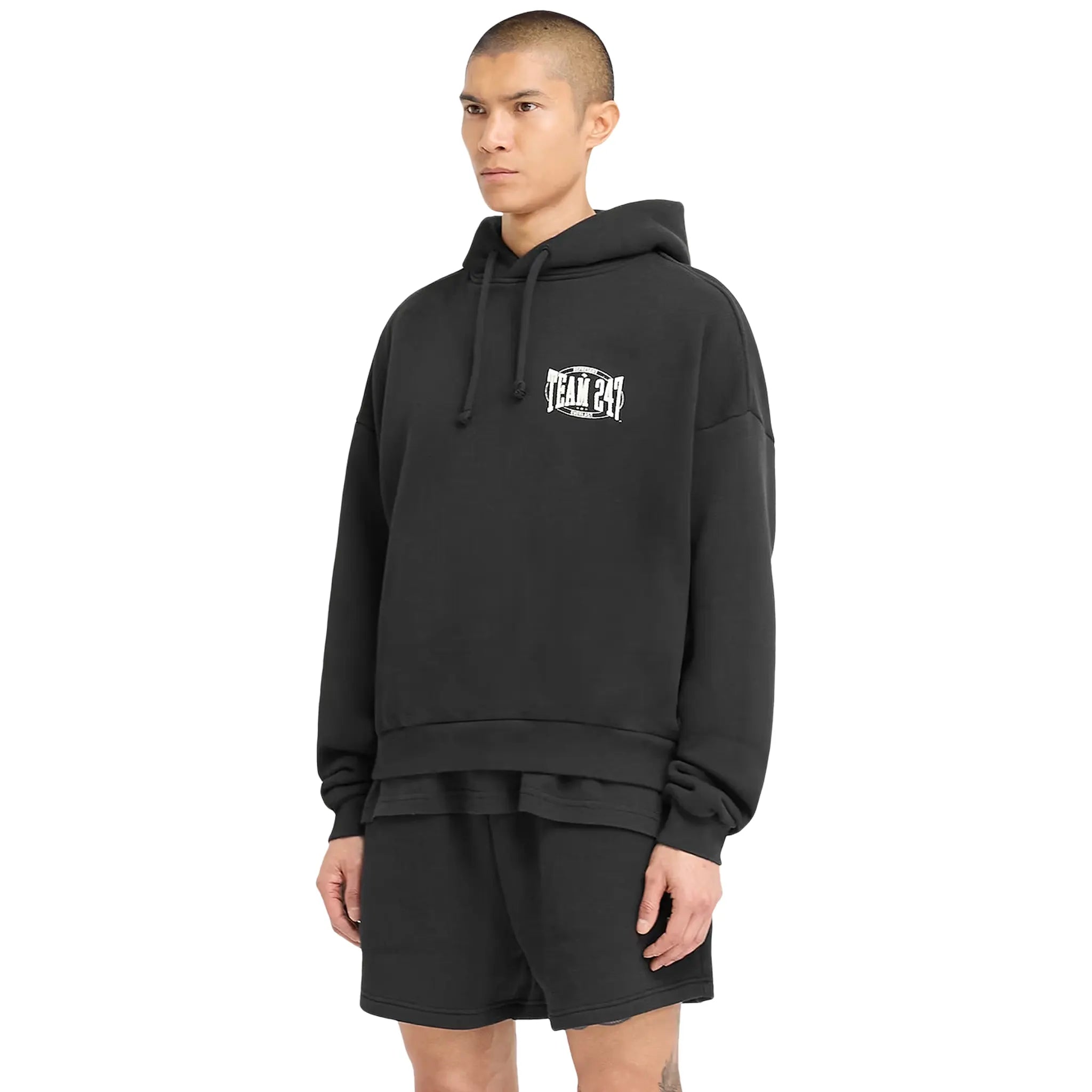 Side Detail view of Represent 247 X Everlast Training Camp Boxy Off Black Hoodie 247M4102-171