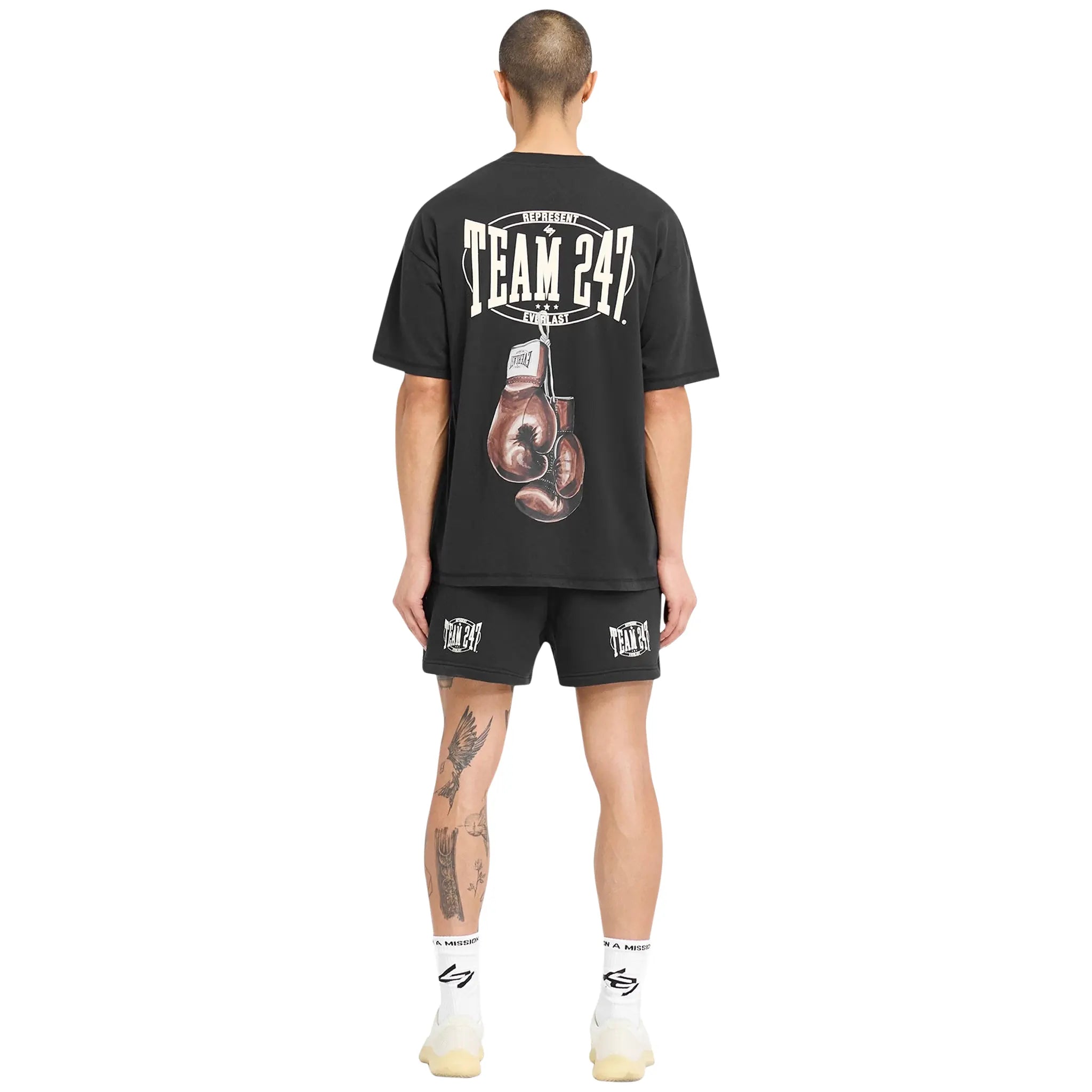 Model Back view of Represent 247 X Everlast Training Camp Off Black T Shirt 247M482-171