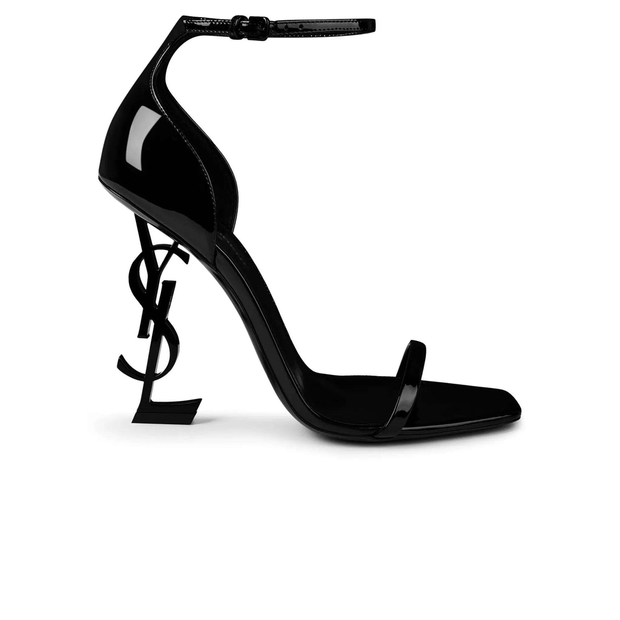 Side view of Saint Laurent Opyum 110 Heeled Black Sandals 