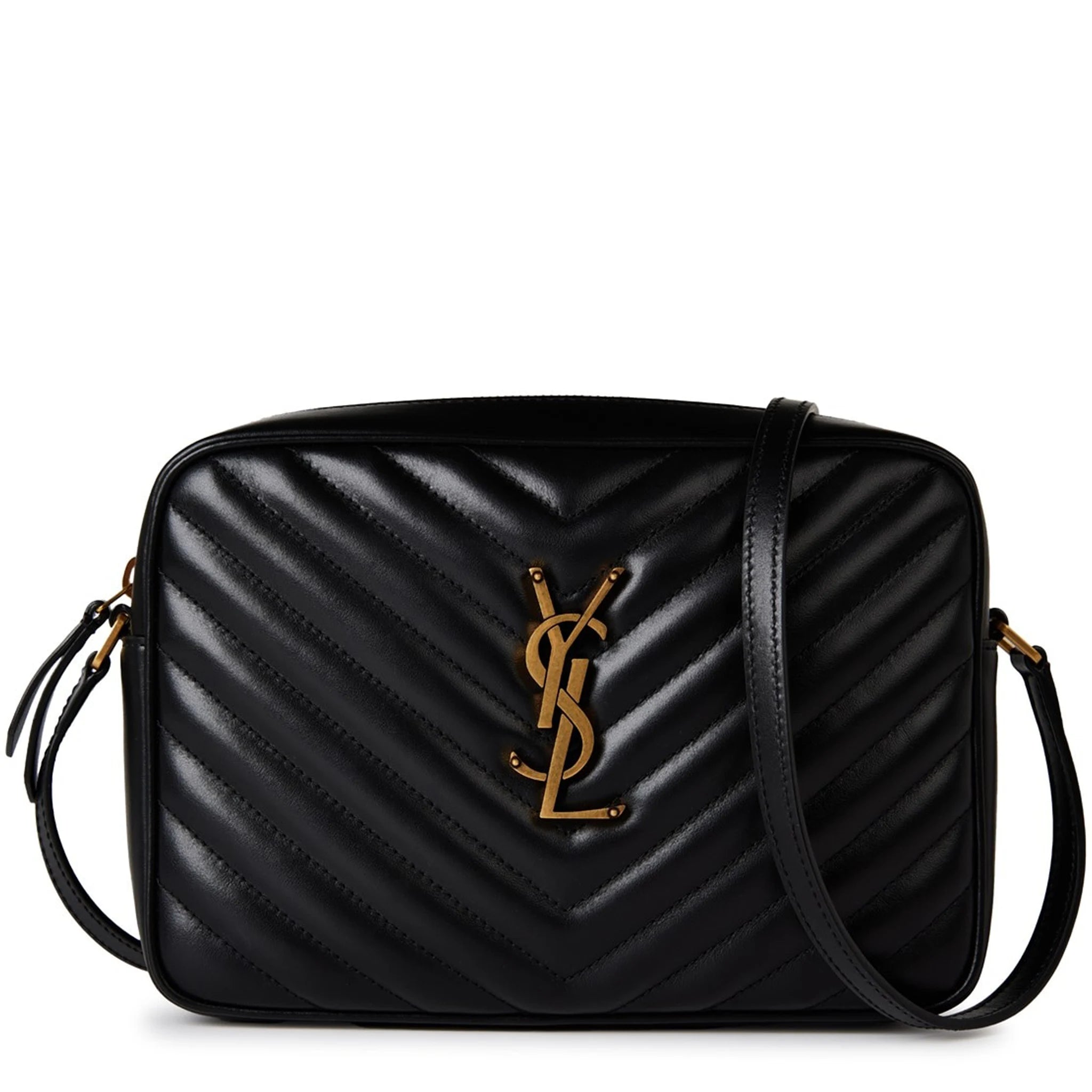 Front view of Saint Laurent Quilted Leather Lou Black Camera Bag 