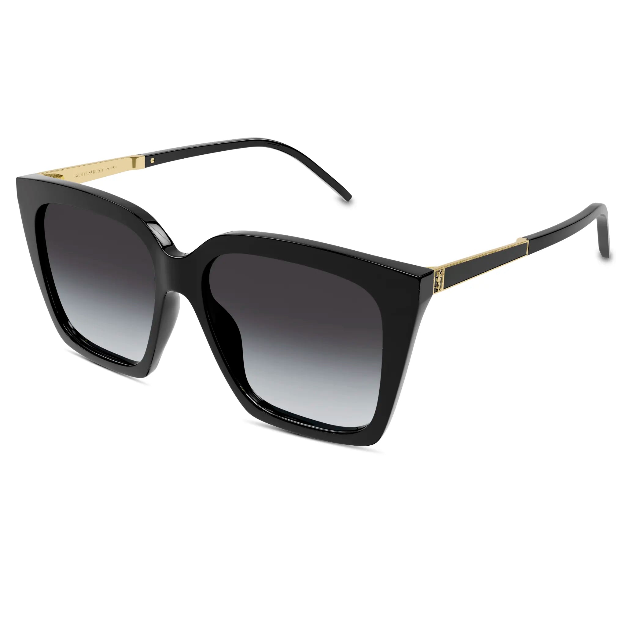 Front side view of Saint Laurent SL M100 002 56 Black Gold Sunglasses