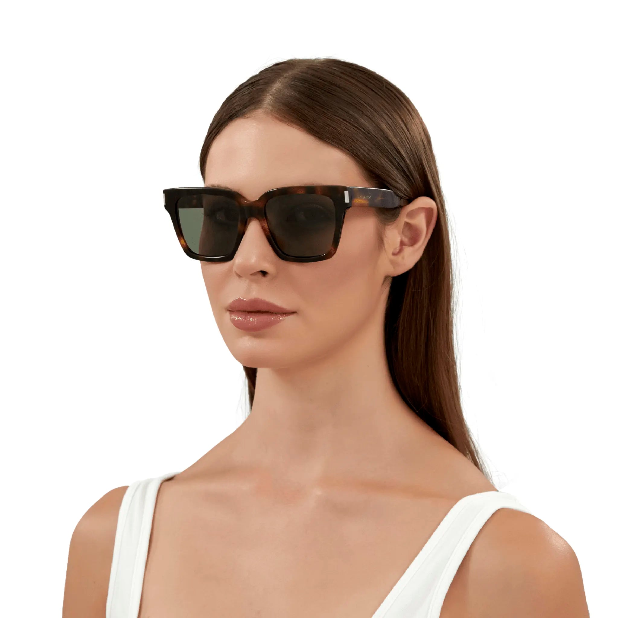Model side view of Saint Laurent Sun SL 507 003 Havana Sunglasses