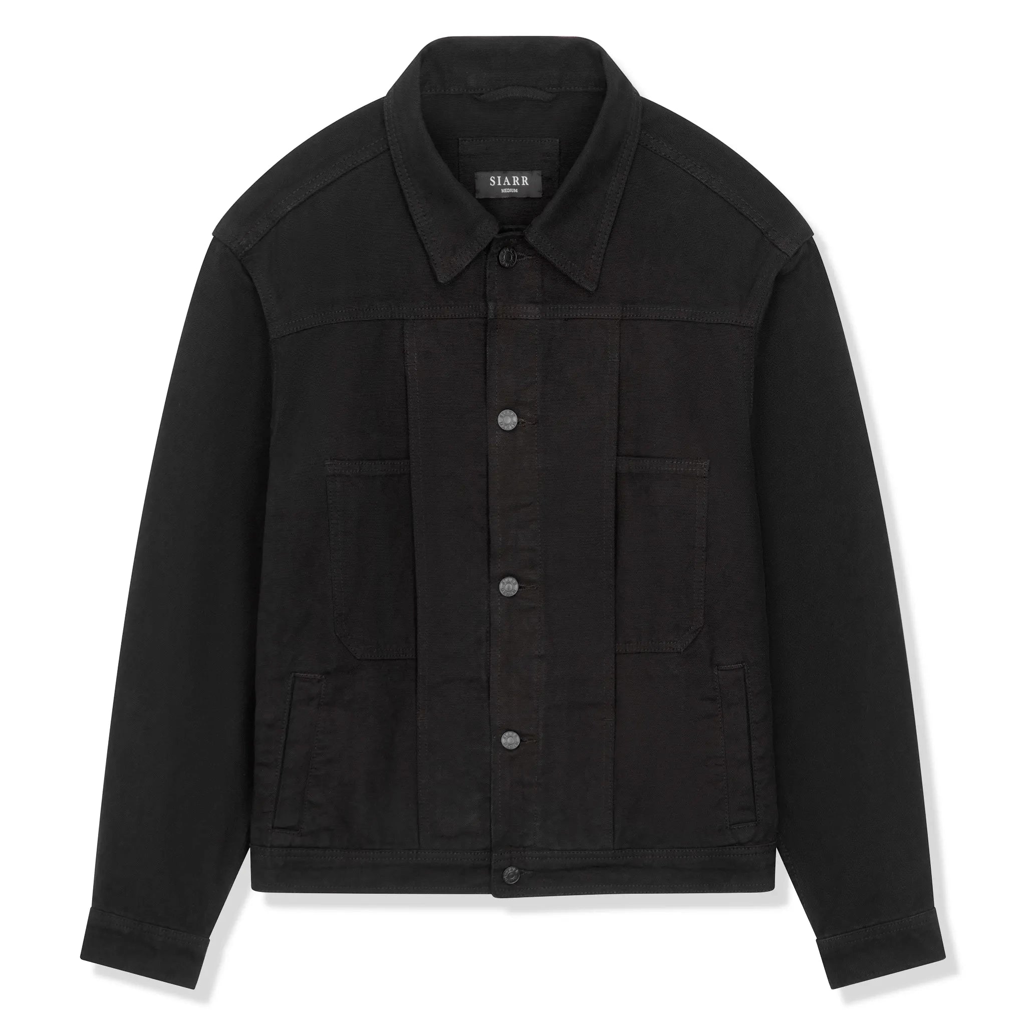 Front view of SIARR Black Denim Jacket 