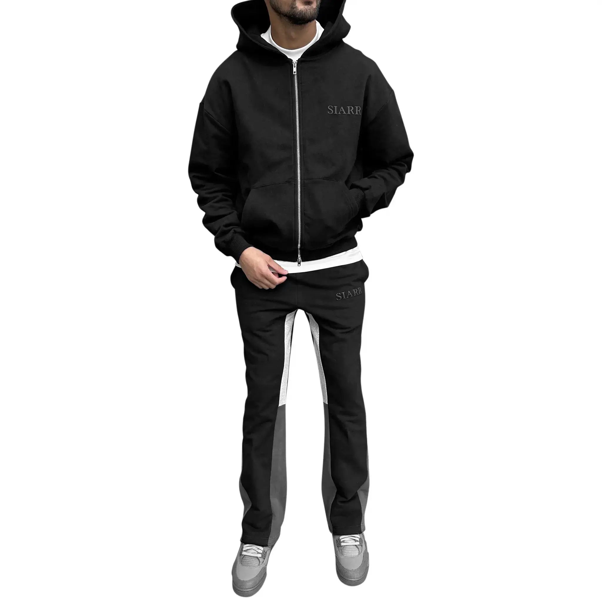 Model view of SIARR Black Flared Joggers