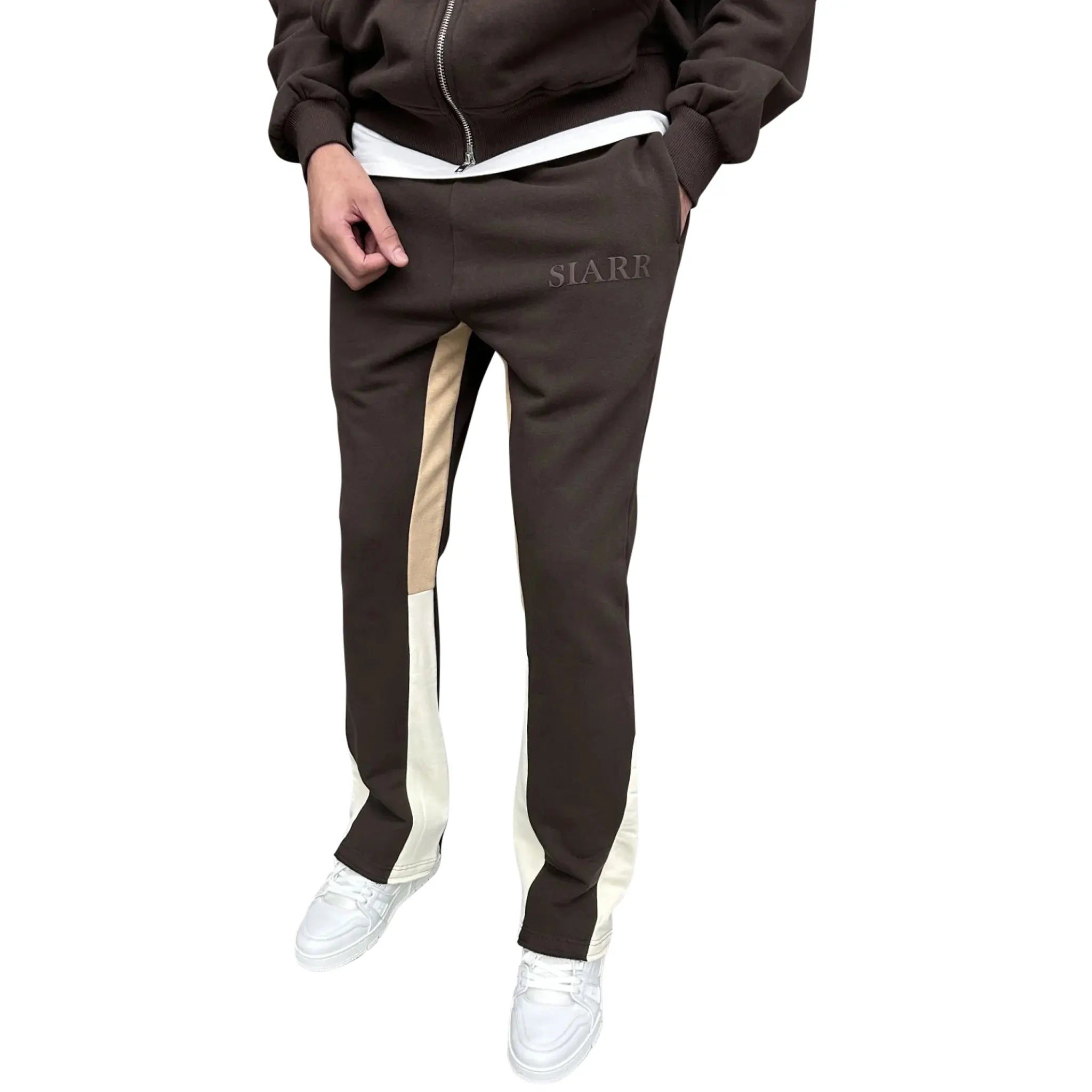 Model view of SIARR Brown Flared Joggers 