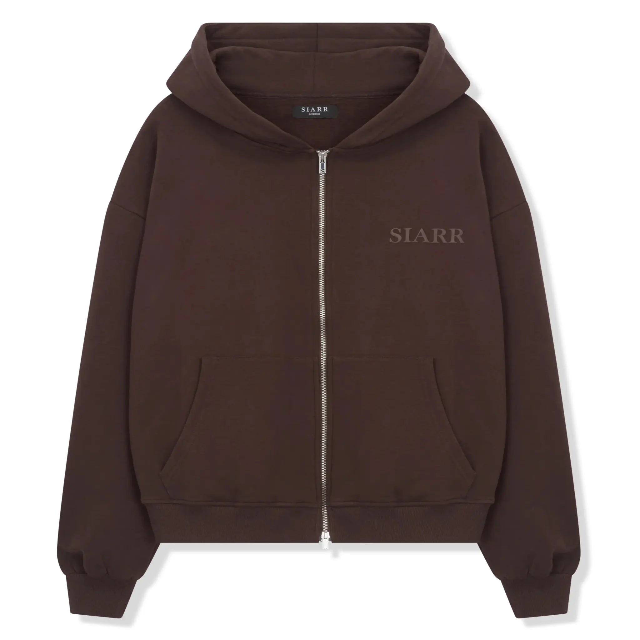 Front view of SIARR Brown Zip-Up Hoodie