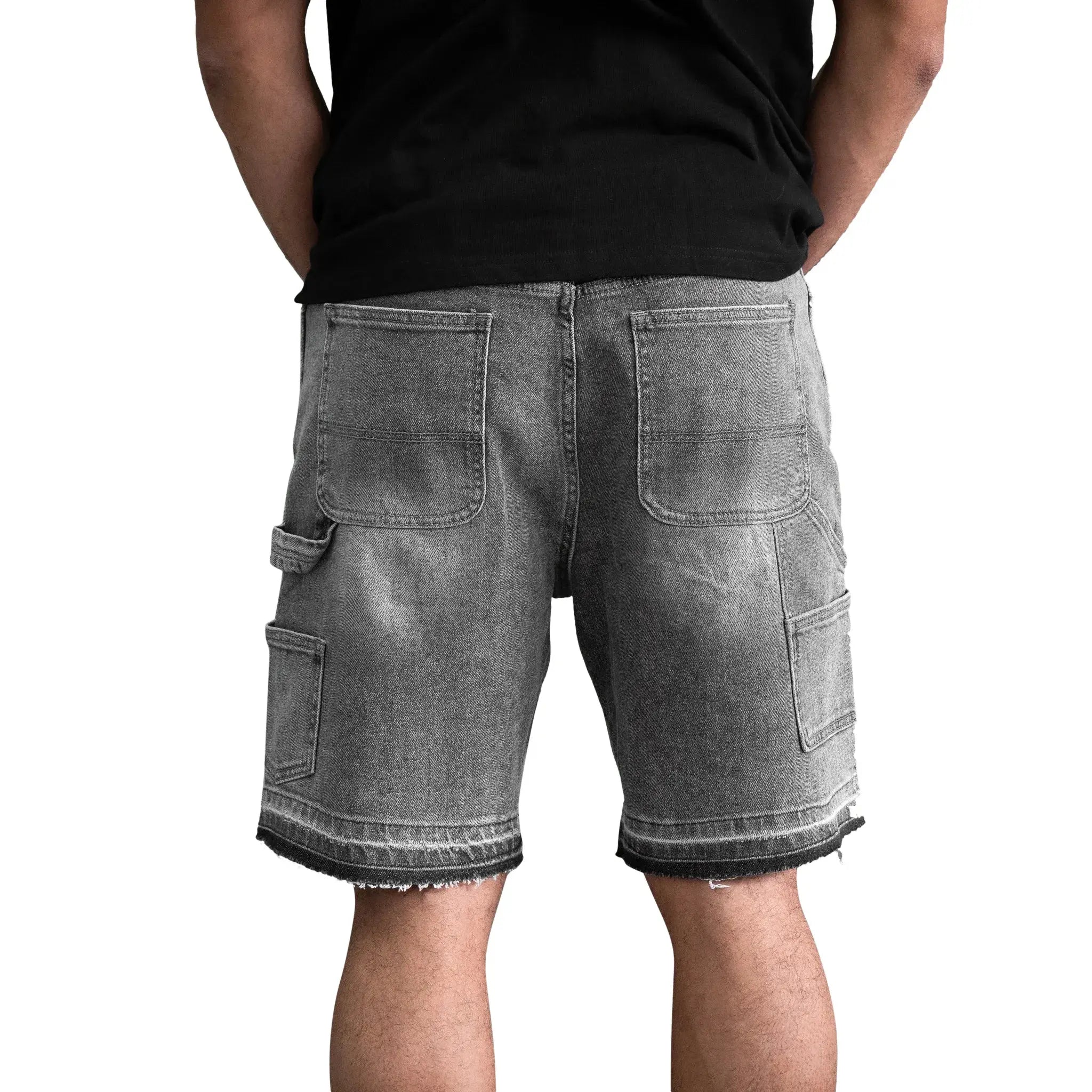 Model back view of SIARR Carpenter Shorts Dark Grey