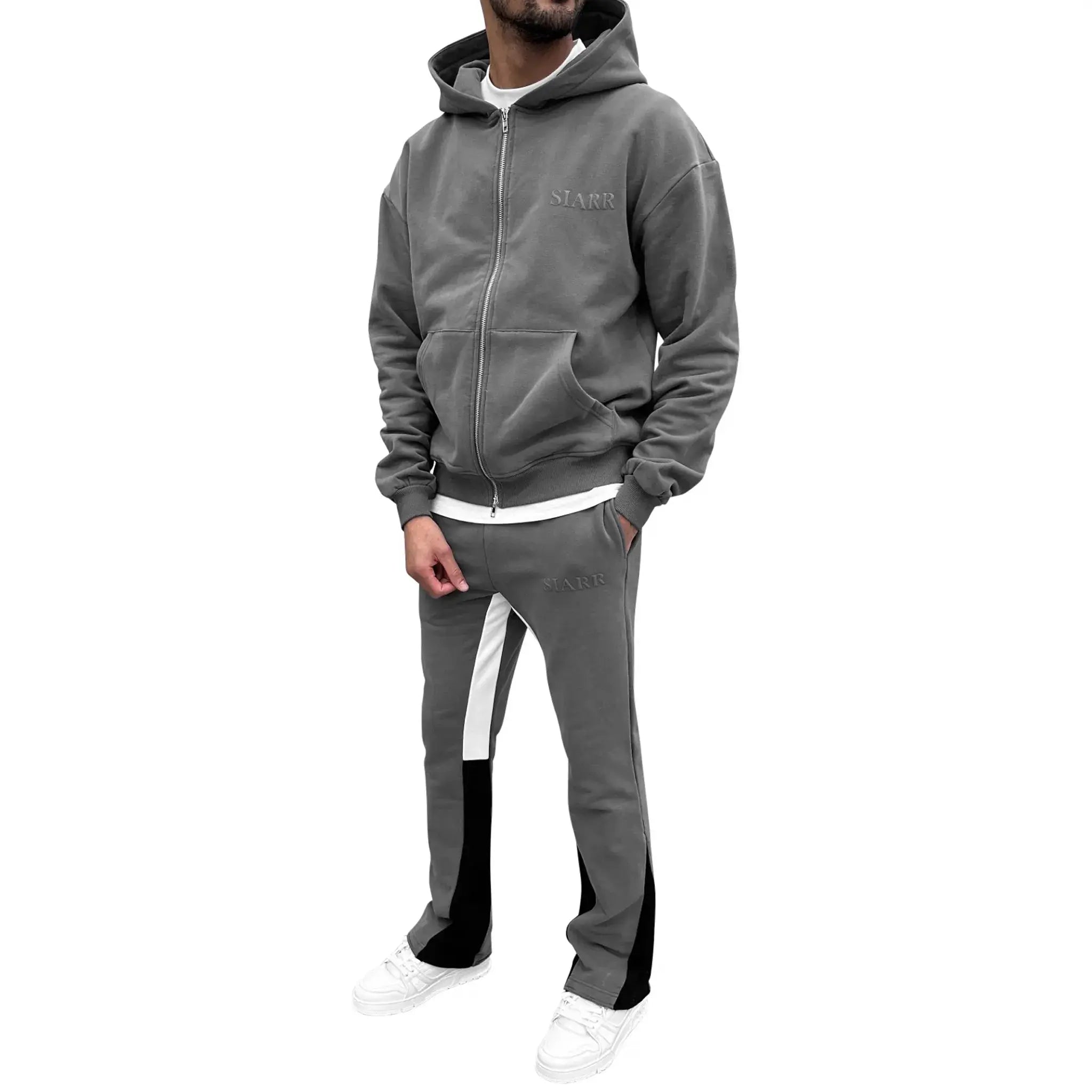 Model view of SIARR Dark Grey Flared Joggers 