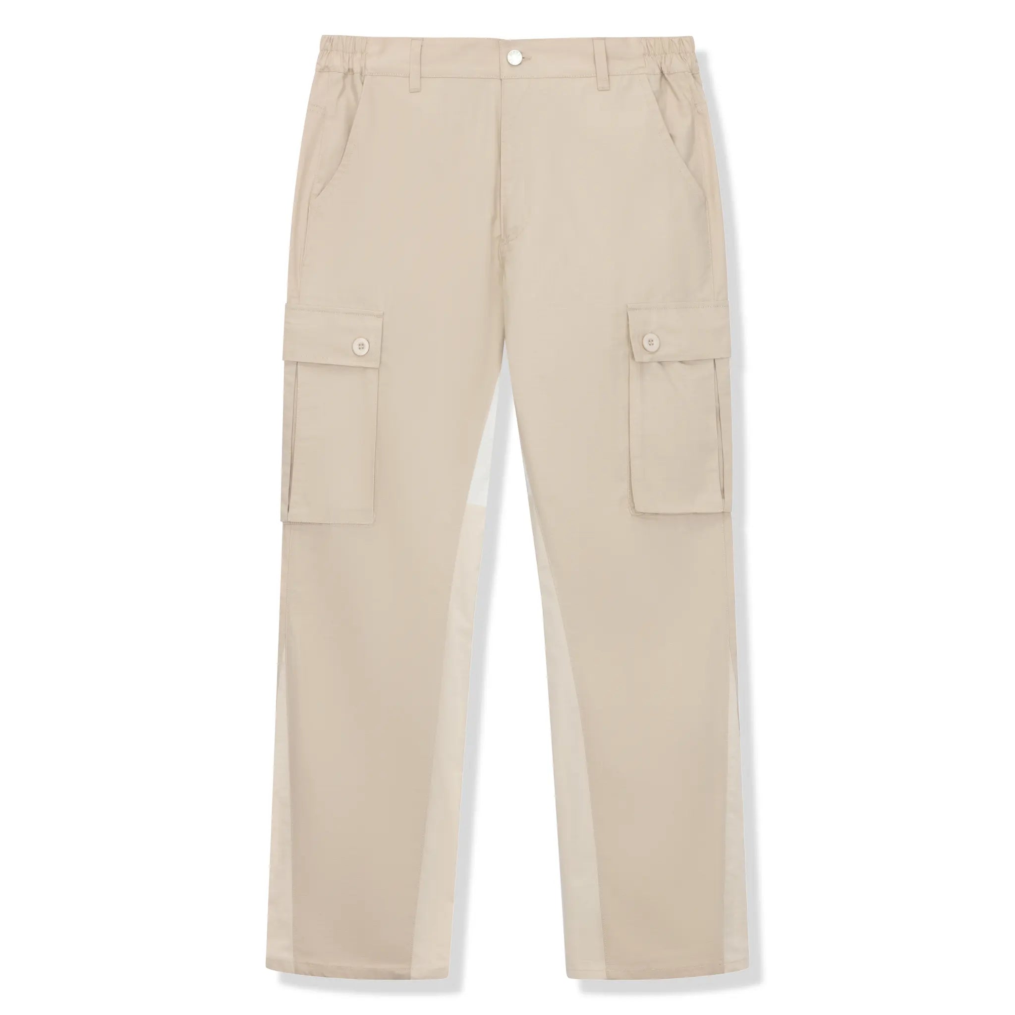 Front view of SIARR Flared Cream Cargo Pants Front