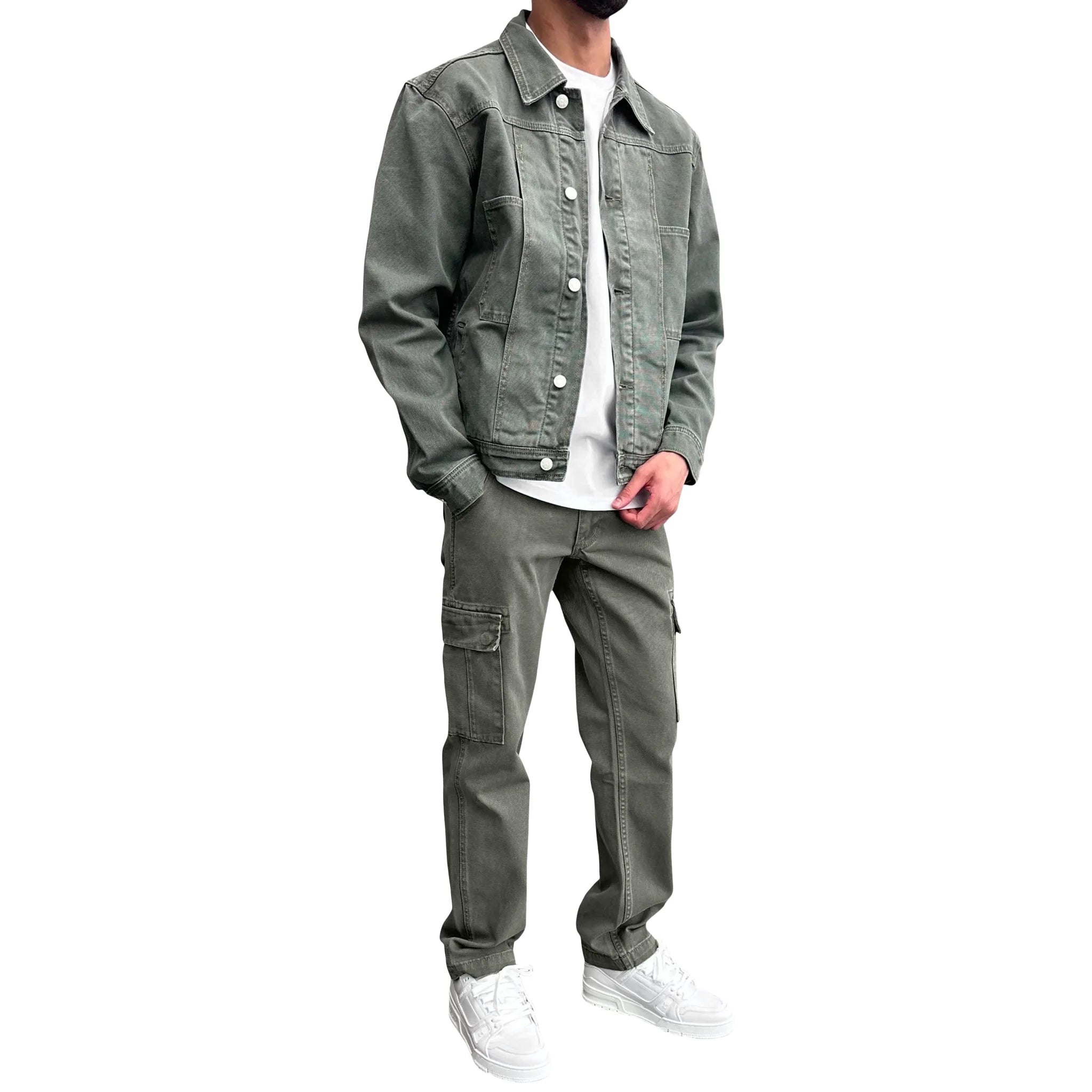 Model view of SIARR Green Denim Cargo Pants