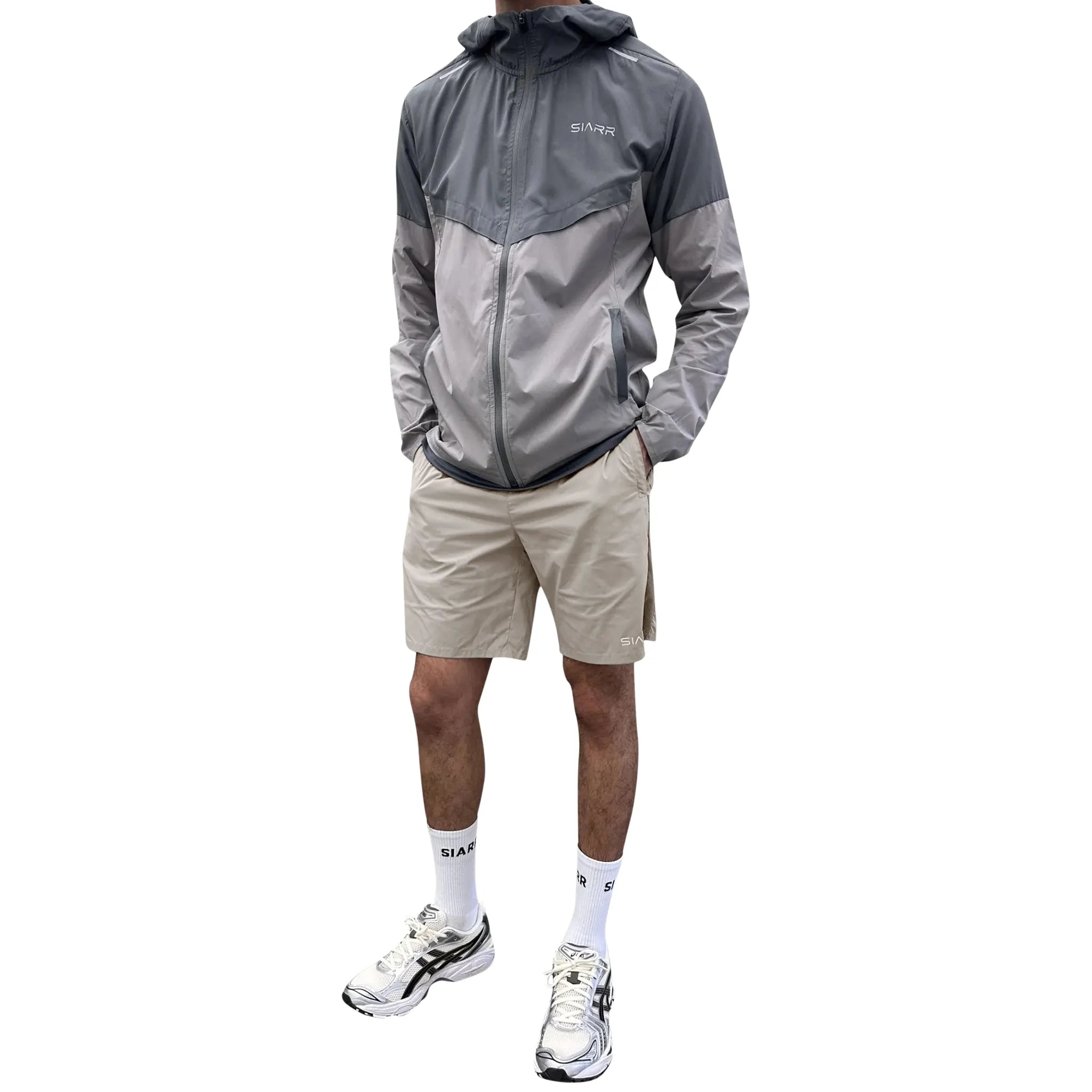 Model view of SIARR Performance Grey Shorts 