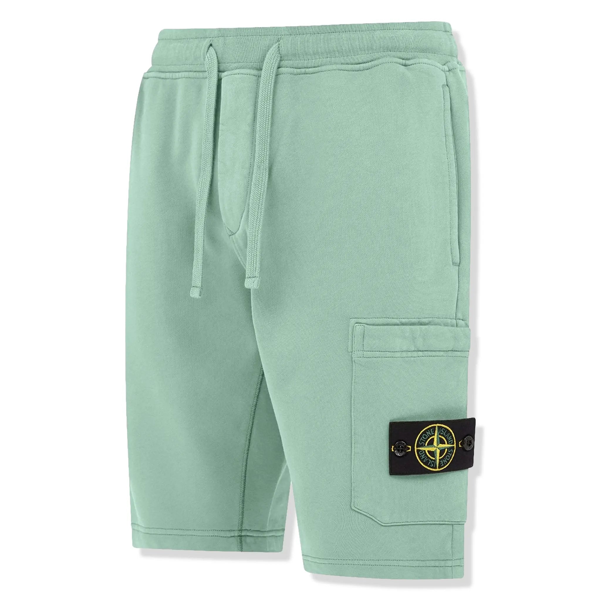 Front Side view of Stone Island Cargo Bermuda Light Green Shorts