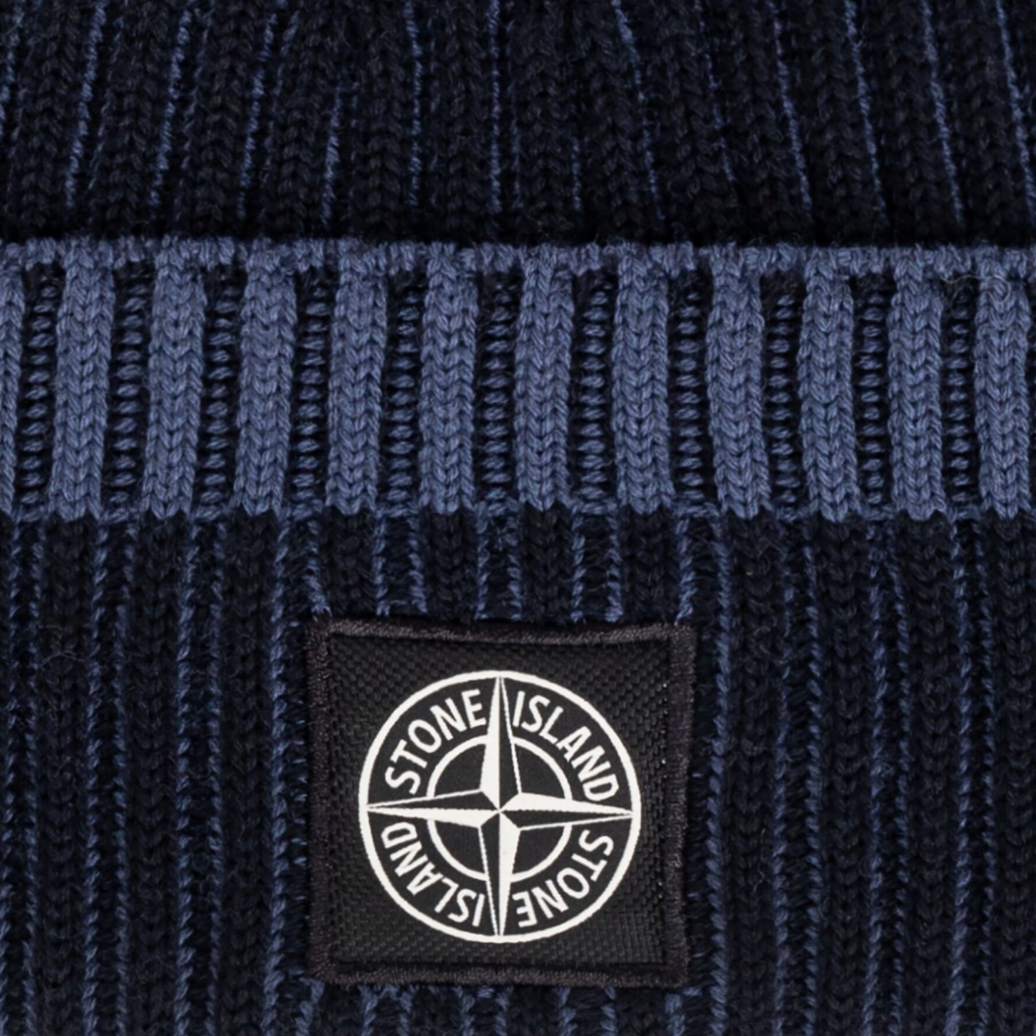 Logo view of Stone Island Dyed Compass Patch Navy Beanie 