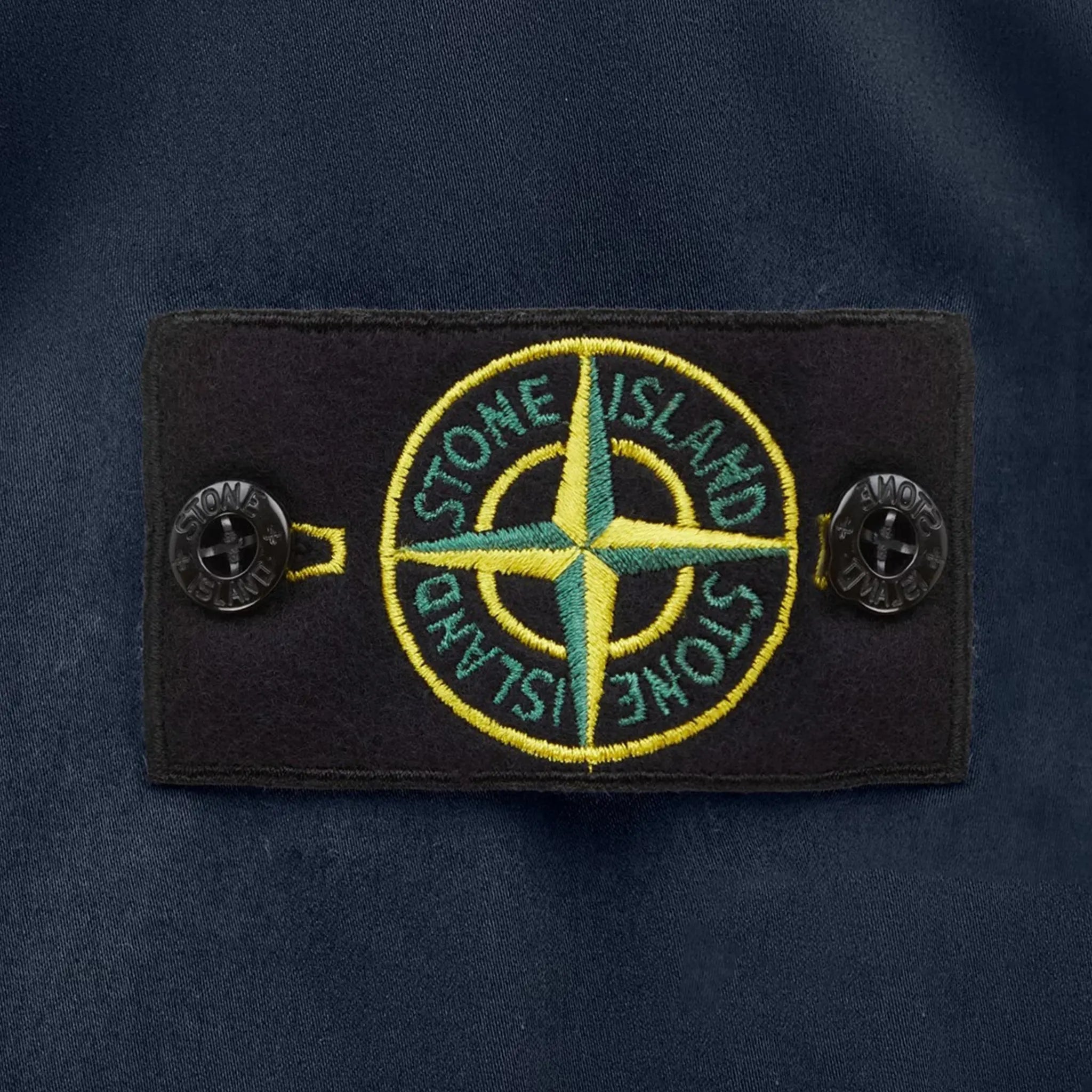 Detail view of Stone Island Stretch Cotton Satin Dark Blue Overshirt