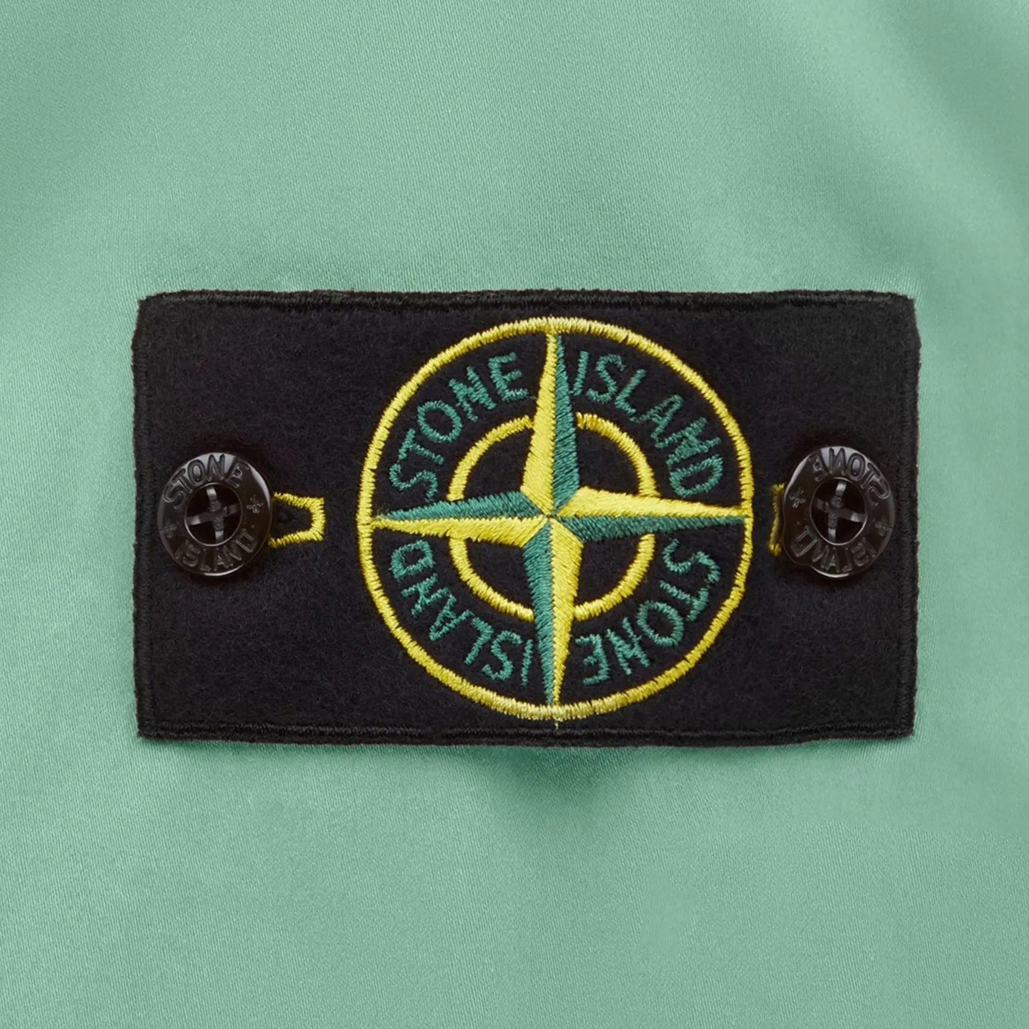 Detail view of Stone Island Stretch Cotton Satin Light Green Overshirt