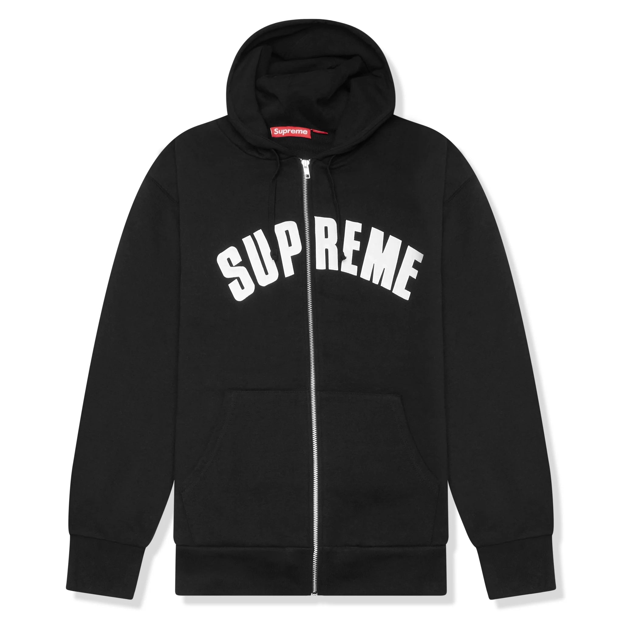 Front view of Supreme Arc Thermal Lined Zip-Up Black Hoodie FW24SW42 BLACK 