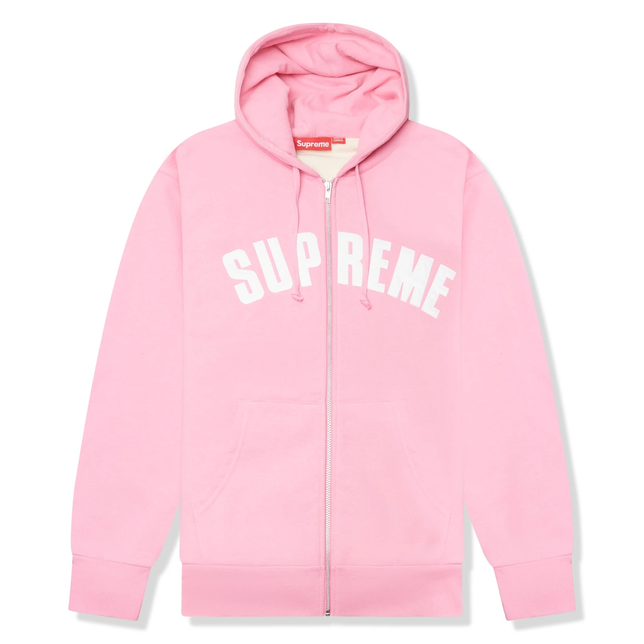 Front view of Supreme Arc Thermal Lined Zip-Up Pink Hoodie