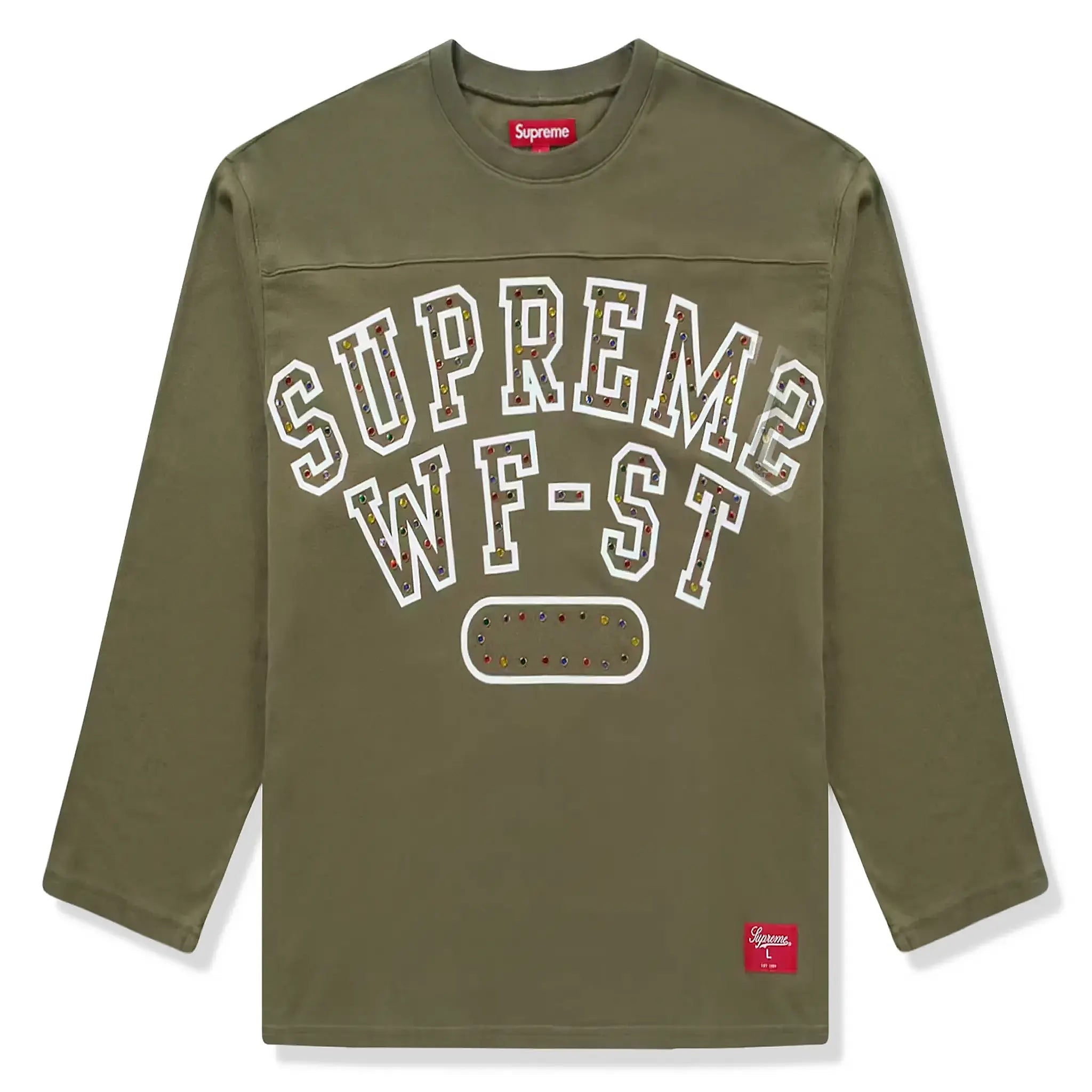 Front view of Supreme Athletic Studded L/S Olive T Shirt FW24KN80 OLIVE