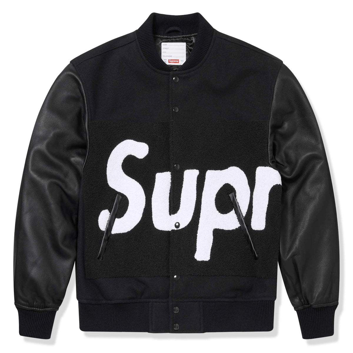 Supreme Big Logo Chenile Black Varsity Jacket | Cheap