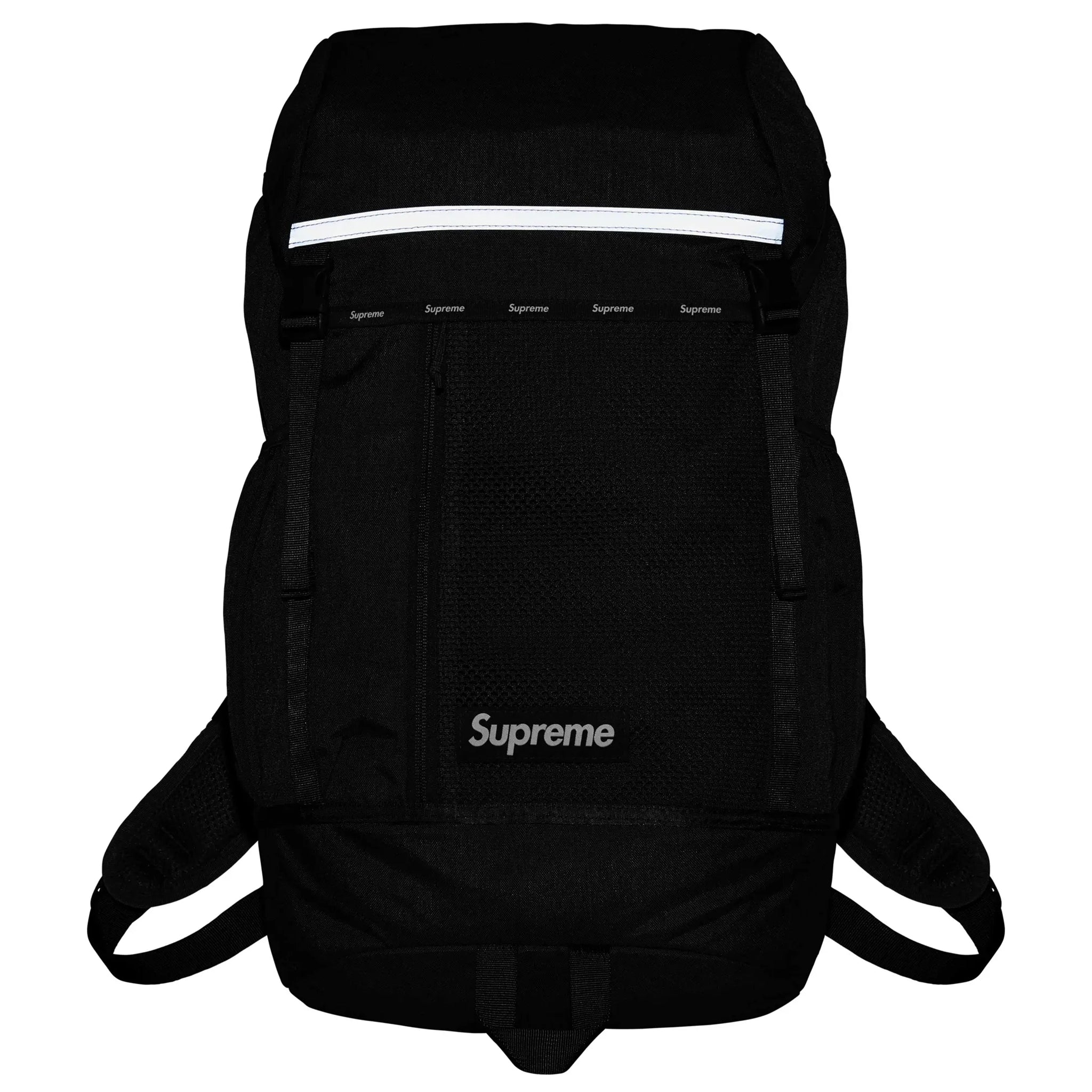 Front view of Supreme Black Backpack (FW24) FW24B4 BLACK