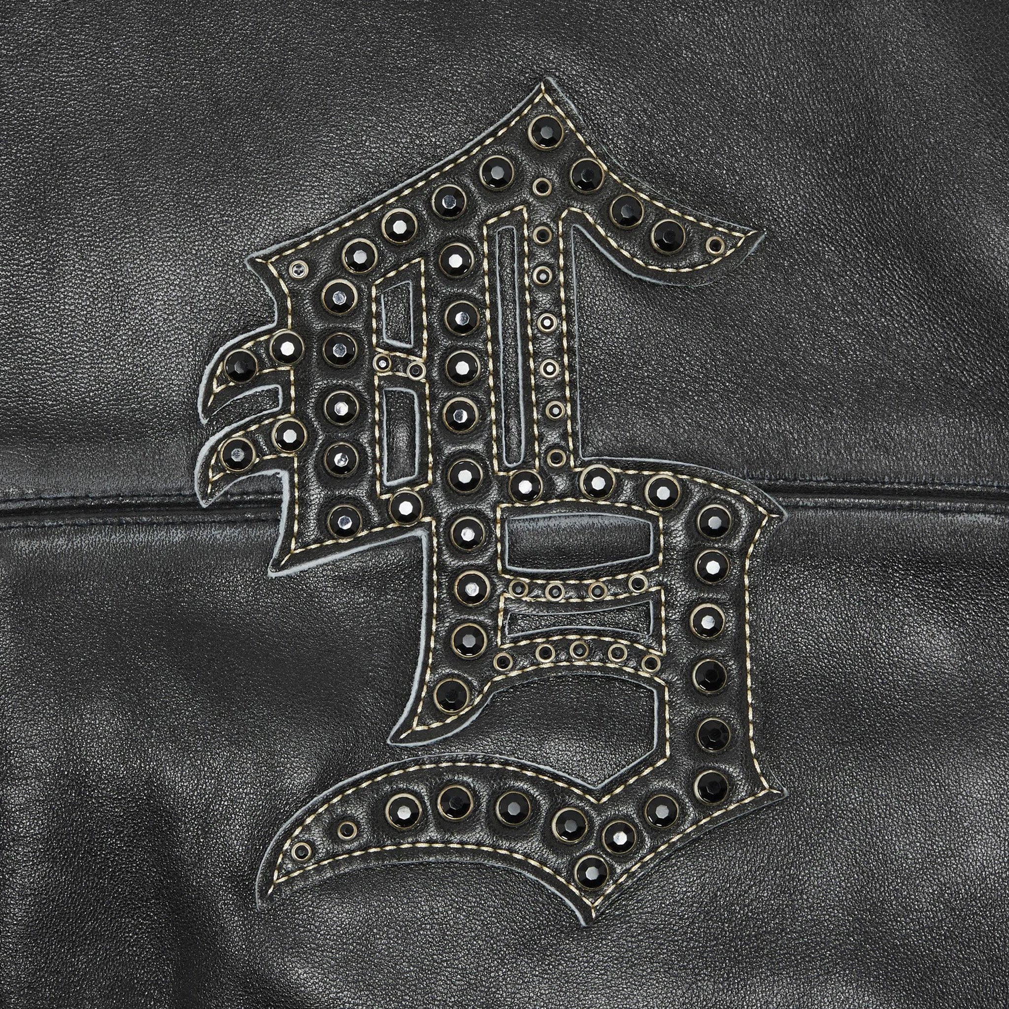 Detail view of Supreme Gem Studded Black Leather Jacket